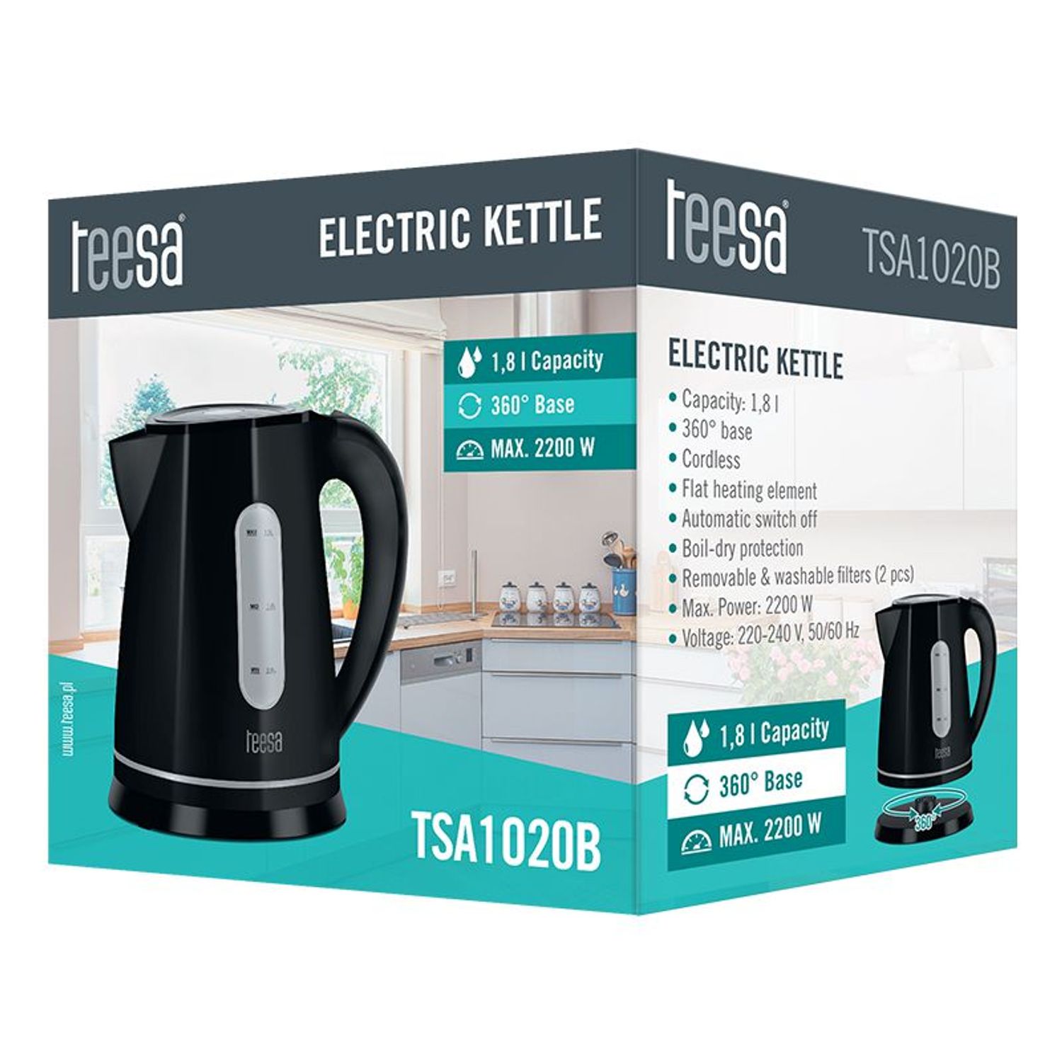 Fierbator Electric Cordless 1.8l Negru Teesa fotografia produsului View 5 L