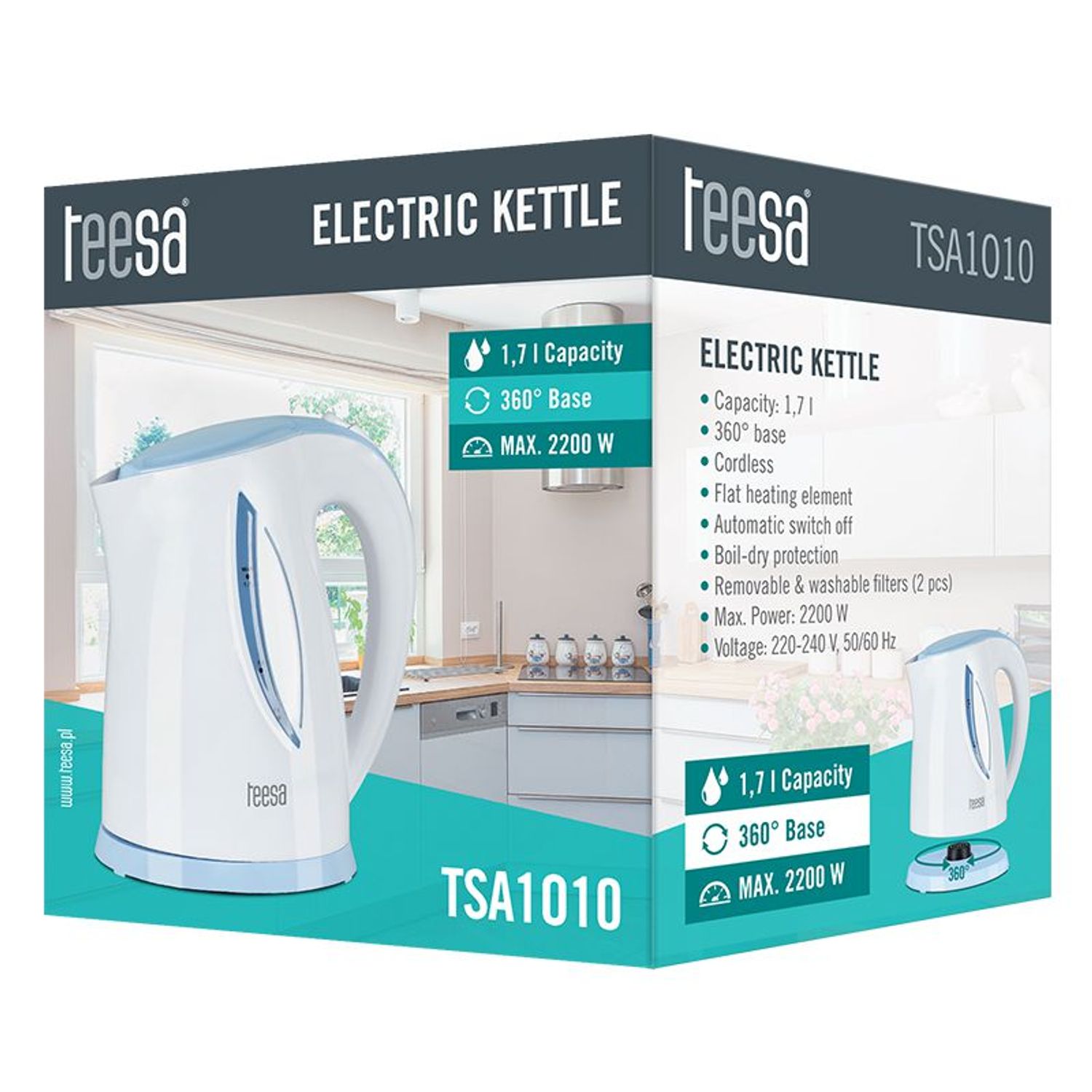 Fierbator Electric Cordless 1.7l, Putere maxima 2200W,  Teesa fotografia produsului View 2 L