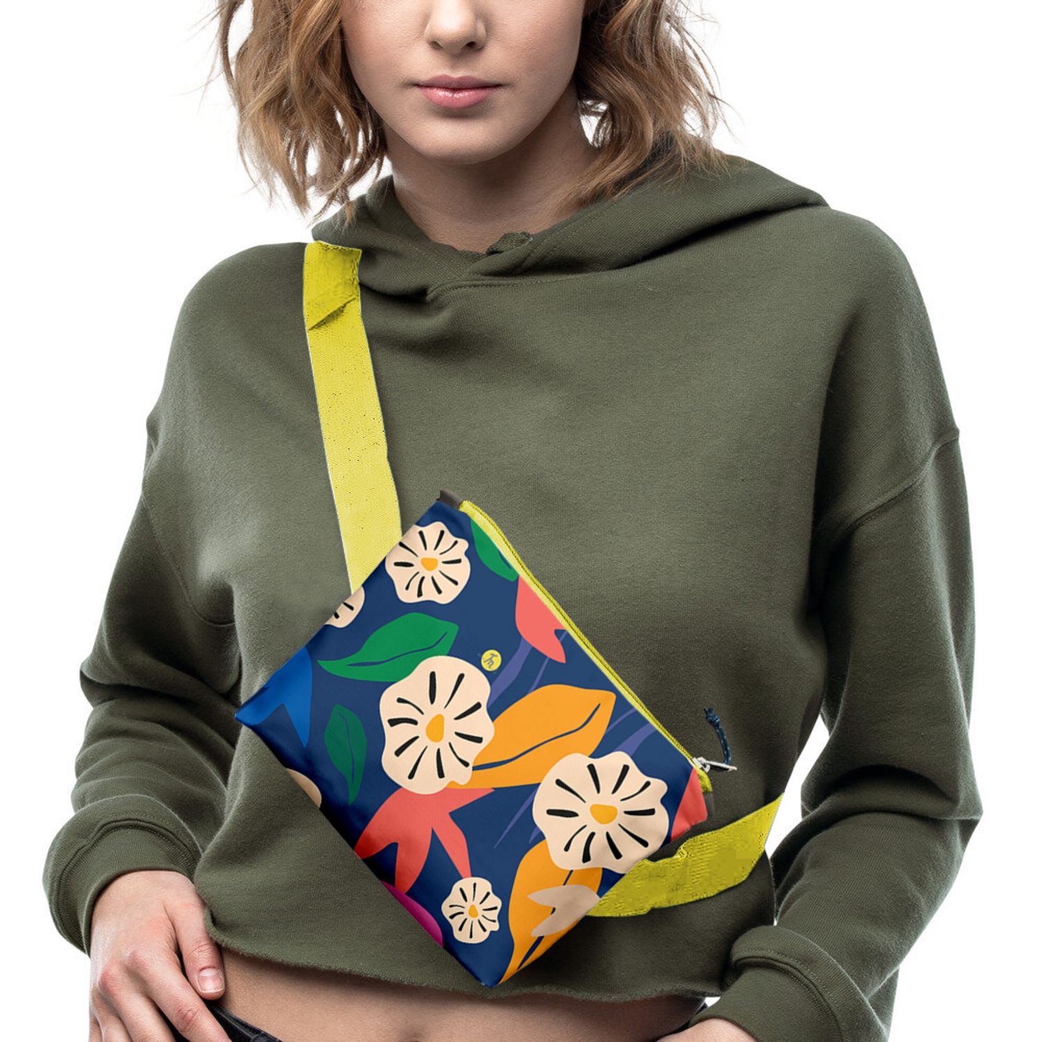 Borseta Handmade Fanny Pack, Pattern cu Flori Hawaiene, Multicolor, 22x19 cm fotografia produsului View 2 L