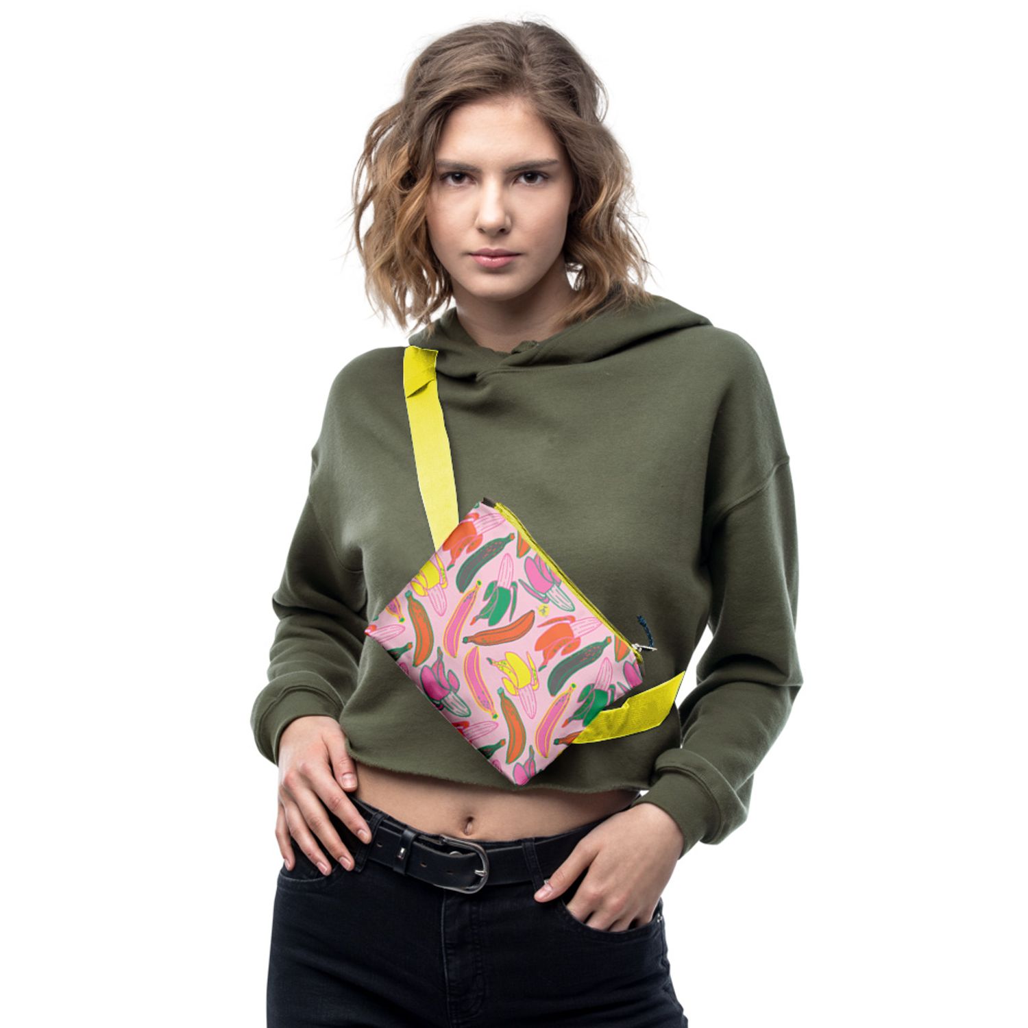 Borseta Handmade Fanny Pack, Pattern cu Banane, Multicolor, 22x19 cm fotografia produsului View 4 L
