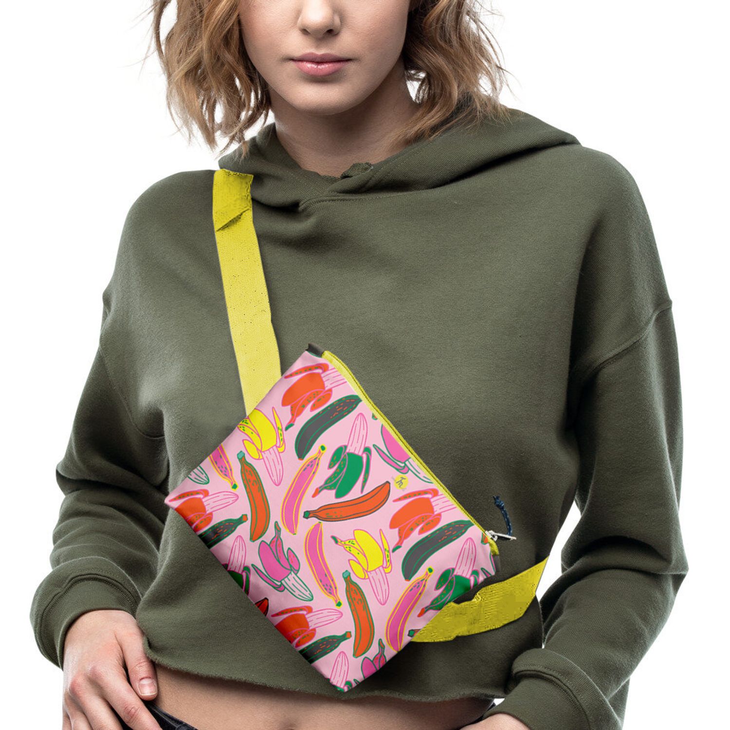 Borseta Handmade Fanny Pack, Pattern cu Banane, Multicolor, 22x19 cm fotografia produsului View 2 L