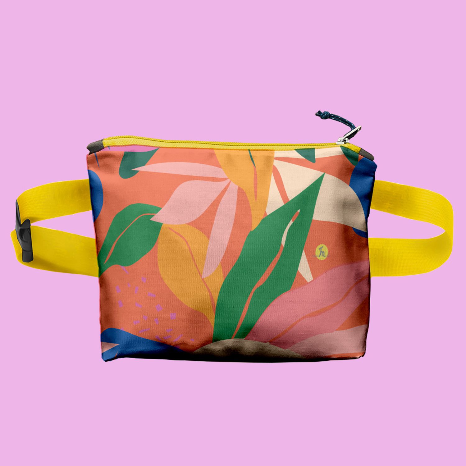 Borseta Handmade Fanny Pack, Pattern cu Frunze Exotice, Multicolor, 22x19 cm fotografia produsului View 5 L