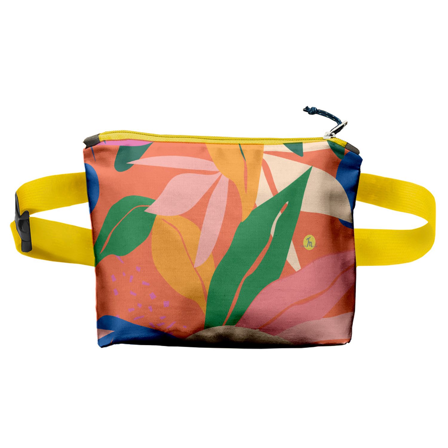Borseta Handmade Fanny Pack, Pattern cu Frunze Exotice, Multicolor, 22x19 cm fotografia produsului