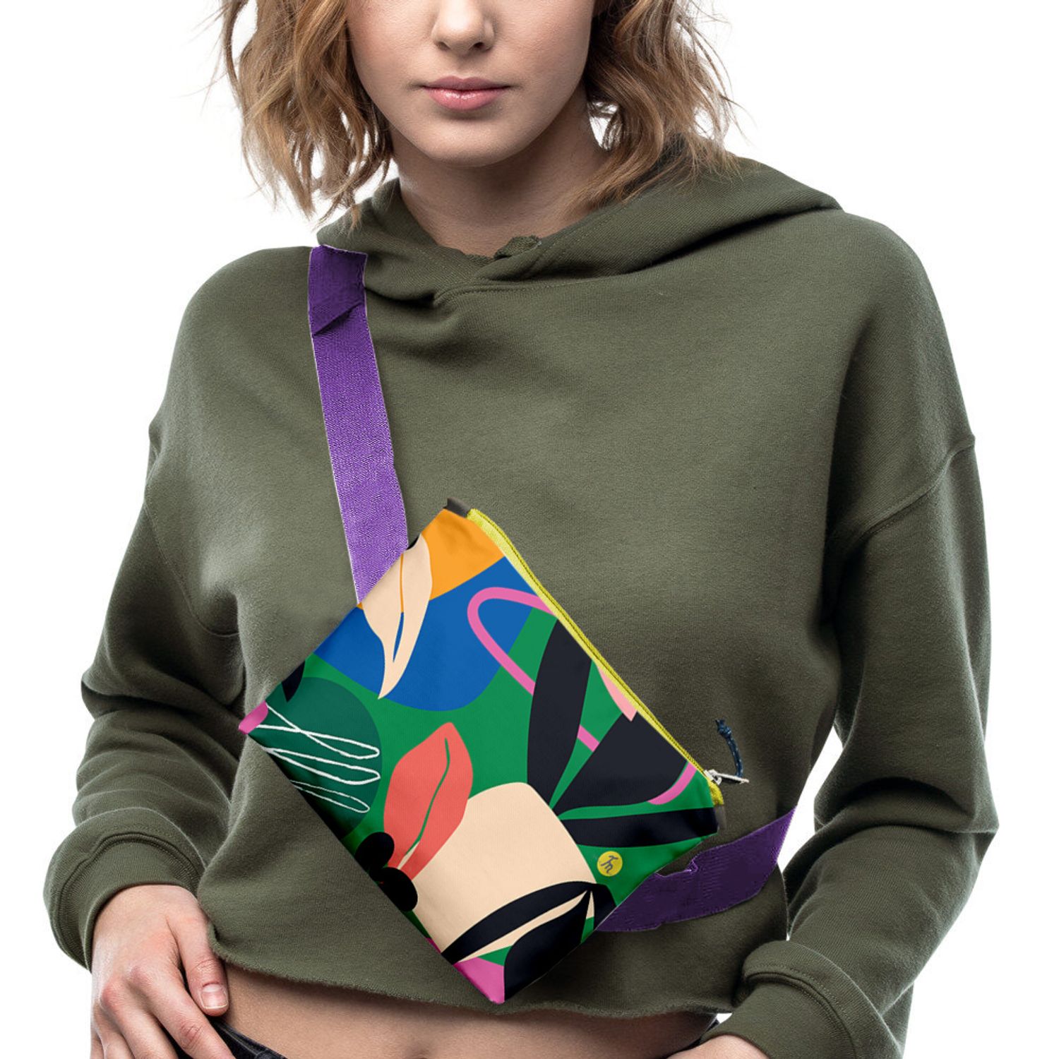 Borseta Handmade Fanny Pack, Pattern Exotic Verde, Multicolor, 22x19 cm fotografia produsului View 2 L