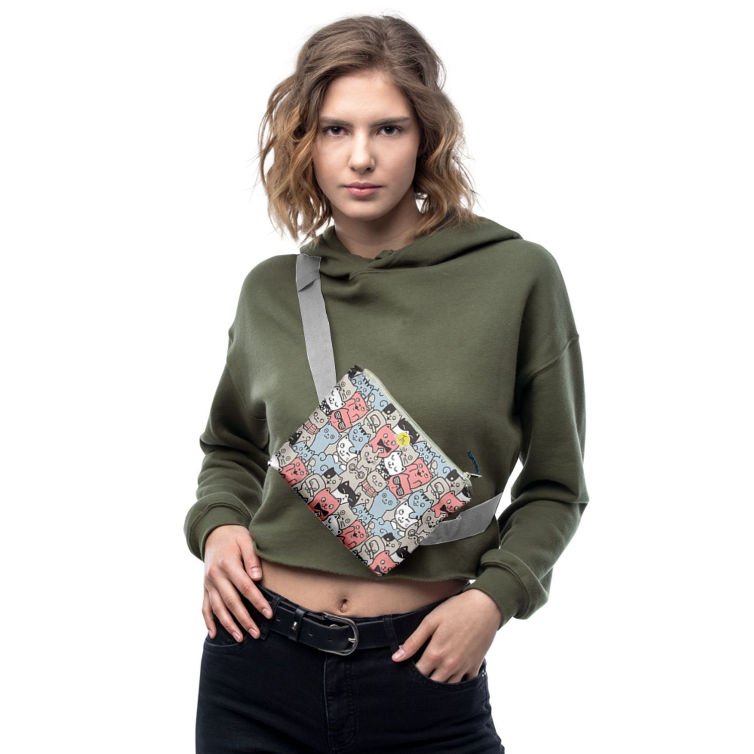 Borseta Handmade Fanny Pack, Pisici la Moda, Multicolor, 22x19 cm fotografia produsului View 4 L