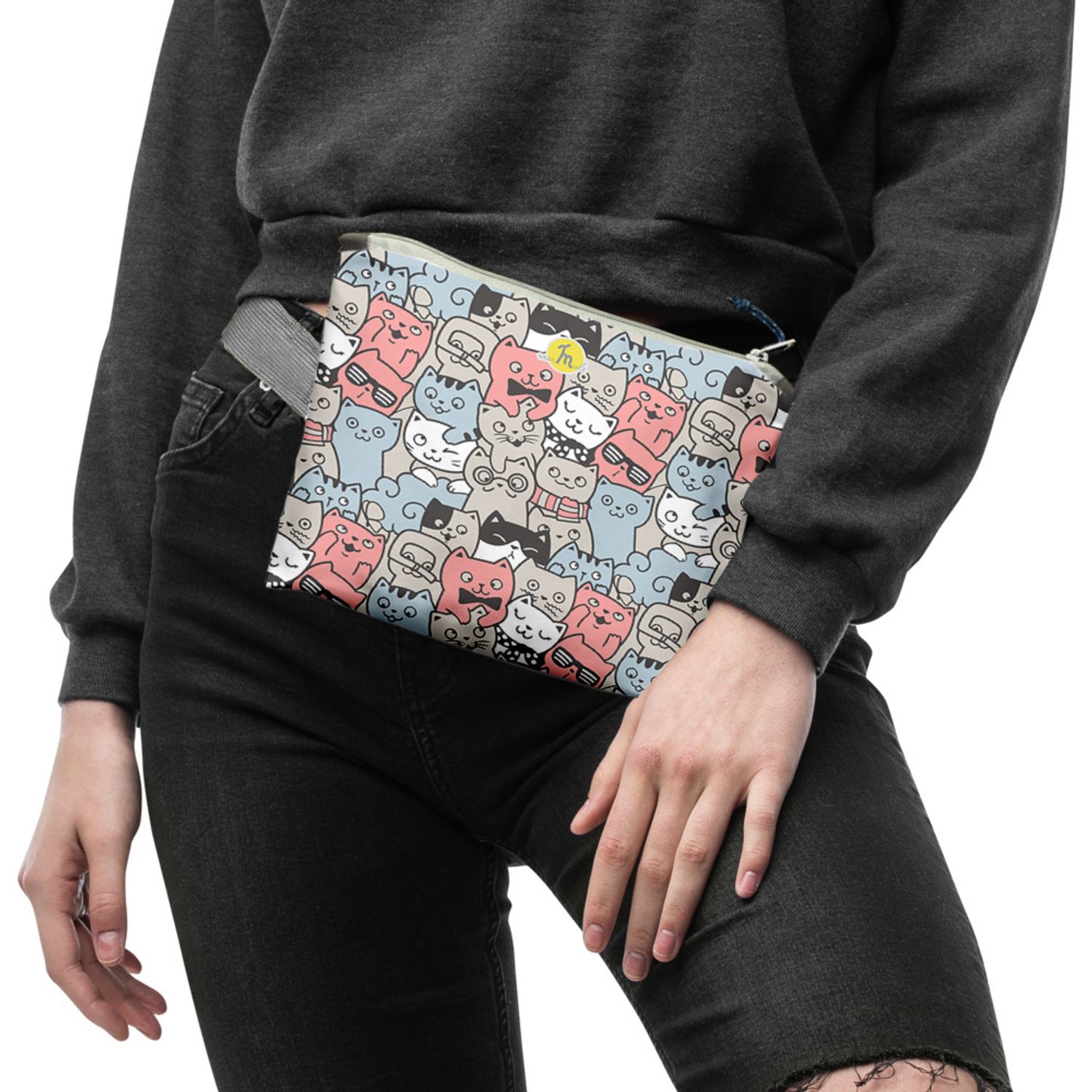 Borseta Handmade Fanny Pack, Pisici la Moda, Multicolor, 22x19 cm fotografia produsului View 3 L