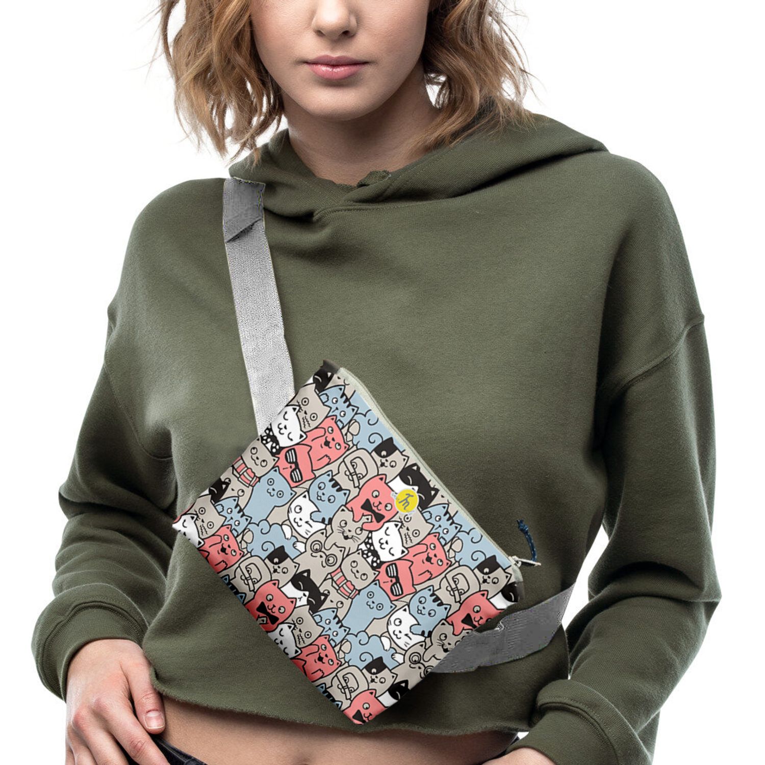 Borseta Handmade Fanny Pack, Pisici la Moda, Multicolor, 22x19 cm fotografia produsului View 2 L