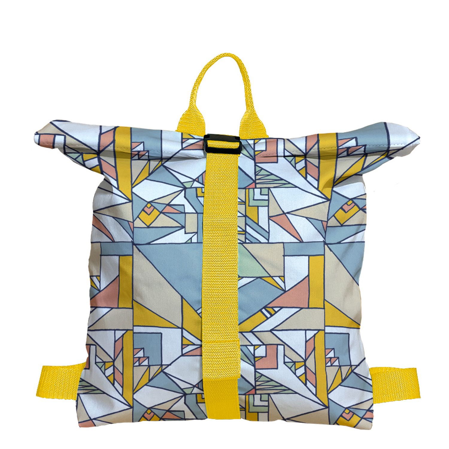 Rucsac Handmade tip Backpack, Patrate Abstract in Culori Calme, Multicolor, 45x37 cm fotografia produsului
