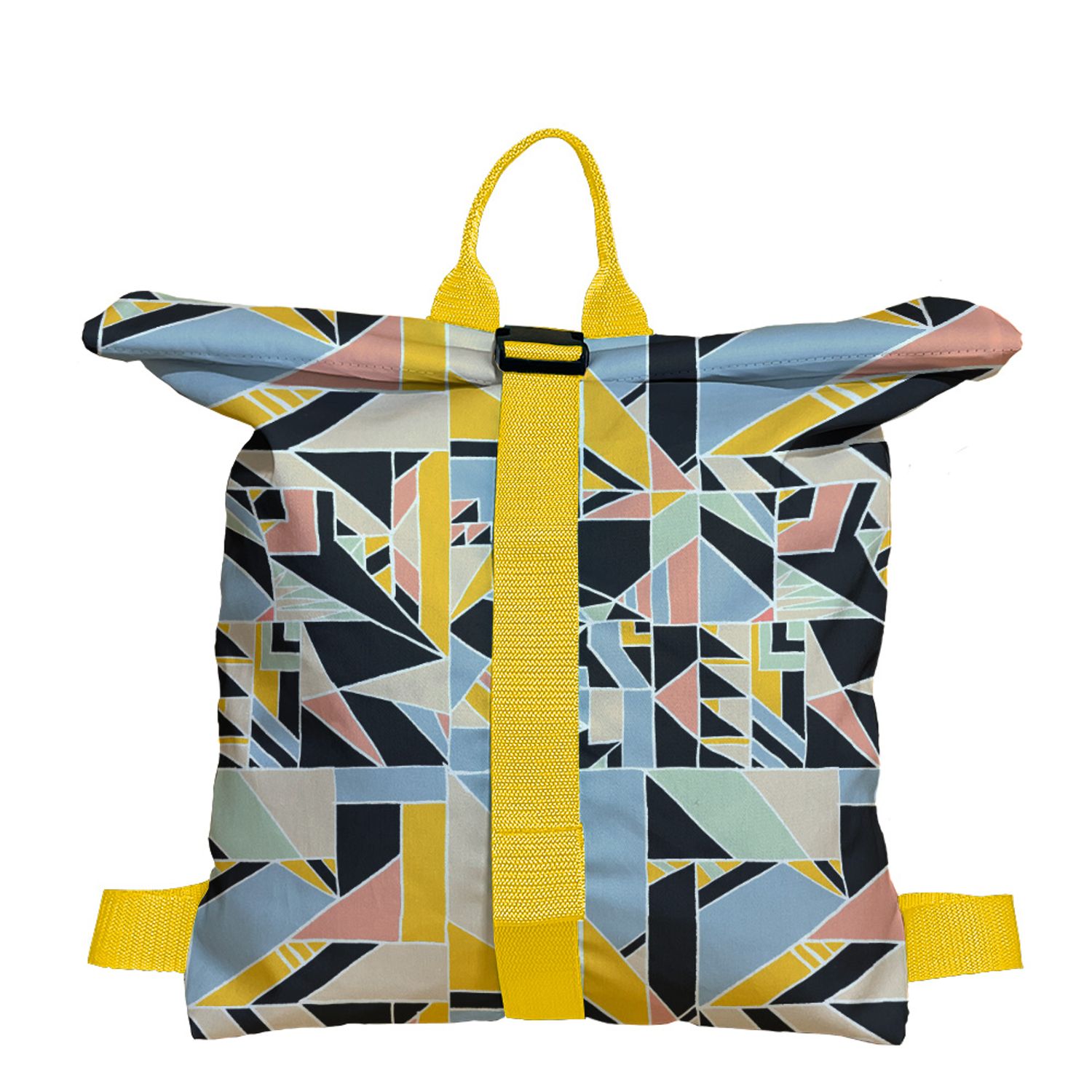 Rucsac Handmade tip Backpack, Motiv Geometric si Metri Patrati, Multicolor, 45x37 cm fotografia produsului
