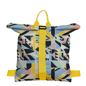 Rucsac Handmade Tip Backpack, Motiv Geometric Si Metri Patrati, Multicolor, 45x37 Cm
