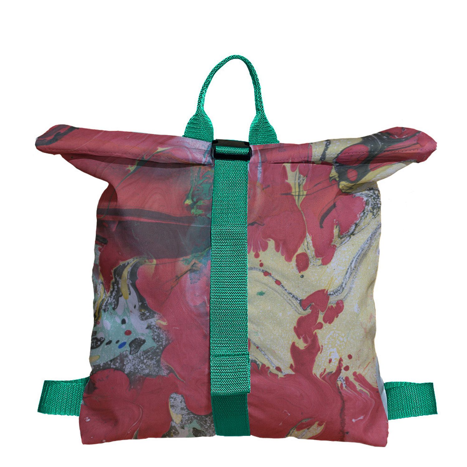 Rucsac Handmade tip Backpack, Rosu Intens Abstract, Multicolor, 45x37 cm fotografia produsului