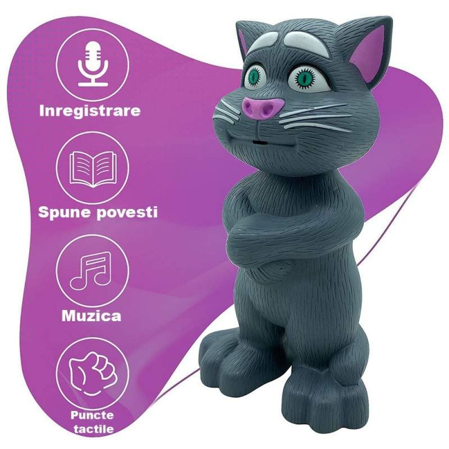 Jucarie Inteligenta Talking Tom SIKS, cu Sunet, Gri, 20 cm fotografia produsului View 5 L