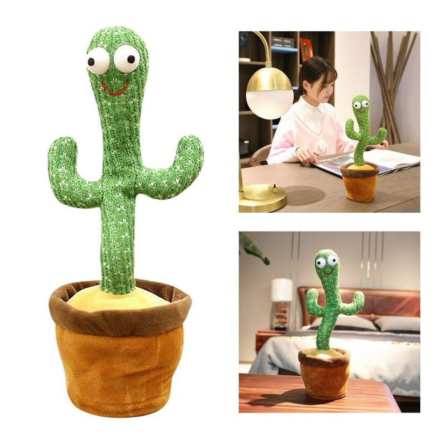 Jucarie interactiva SIKS Cactus Vorbitor, Danseaza, Imita, Canta, Educativ, 32 cm, cu USB, Fular, Palarie Bej fotografia produsului View 4 L
