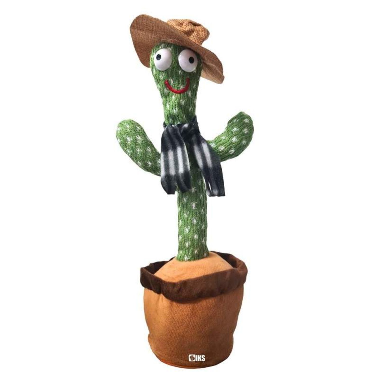 Jucarie interactiva SIKS Cactus Vorbitor, Danseaza, Imita, Canta, Educativ, 32 cm, cu USB, Fular, Palarie Bej fotografia produsului