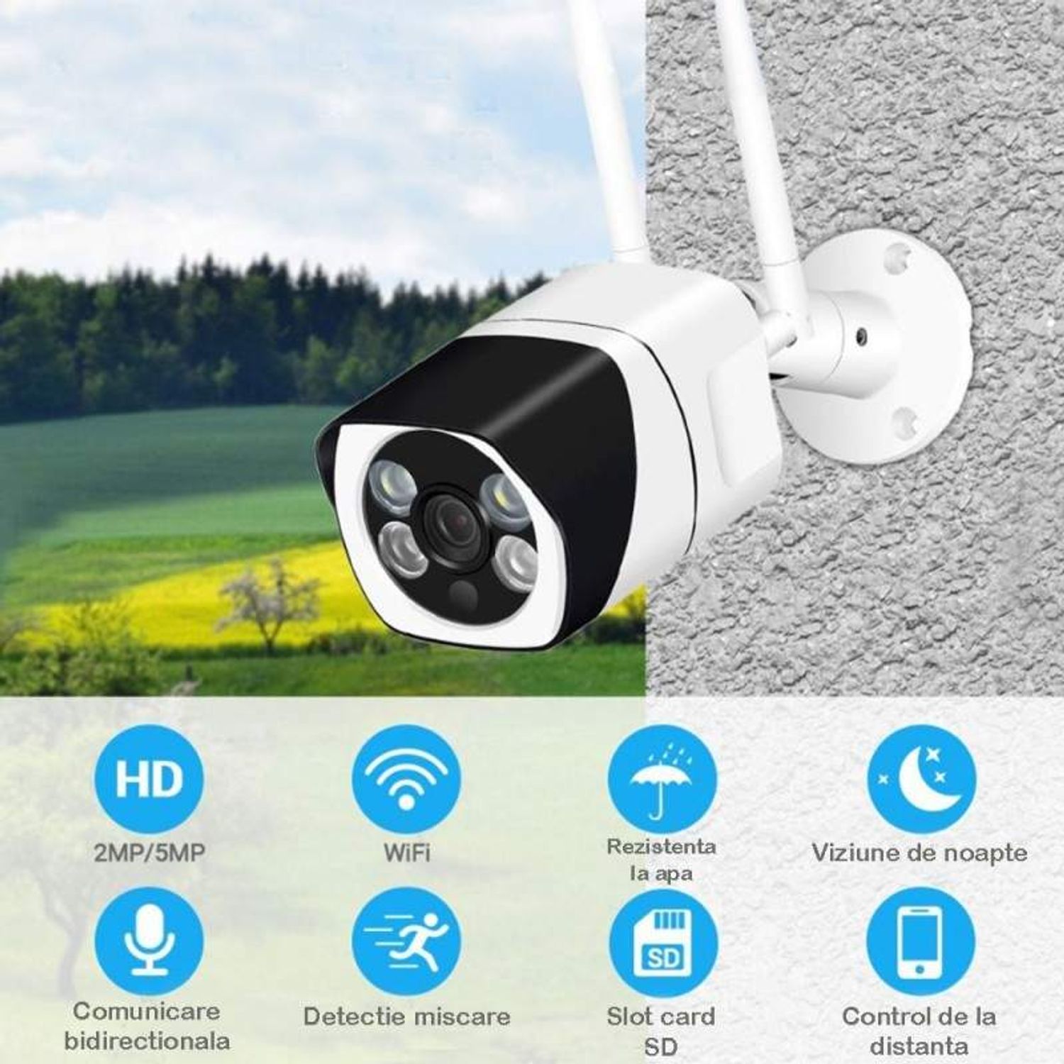 Camera WiFi SIKS, 1080P, Model 5, DC12V, IP66 Waterproof, Night Vision, Microfon Incorporat fotografia produsului View 5 L