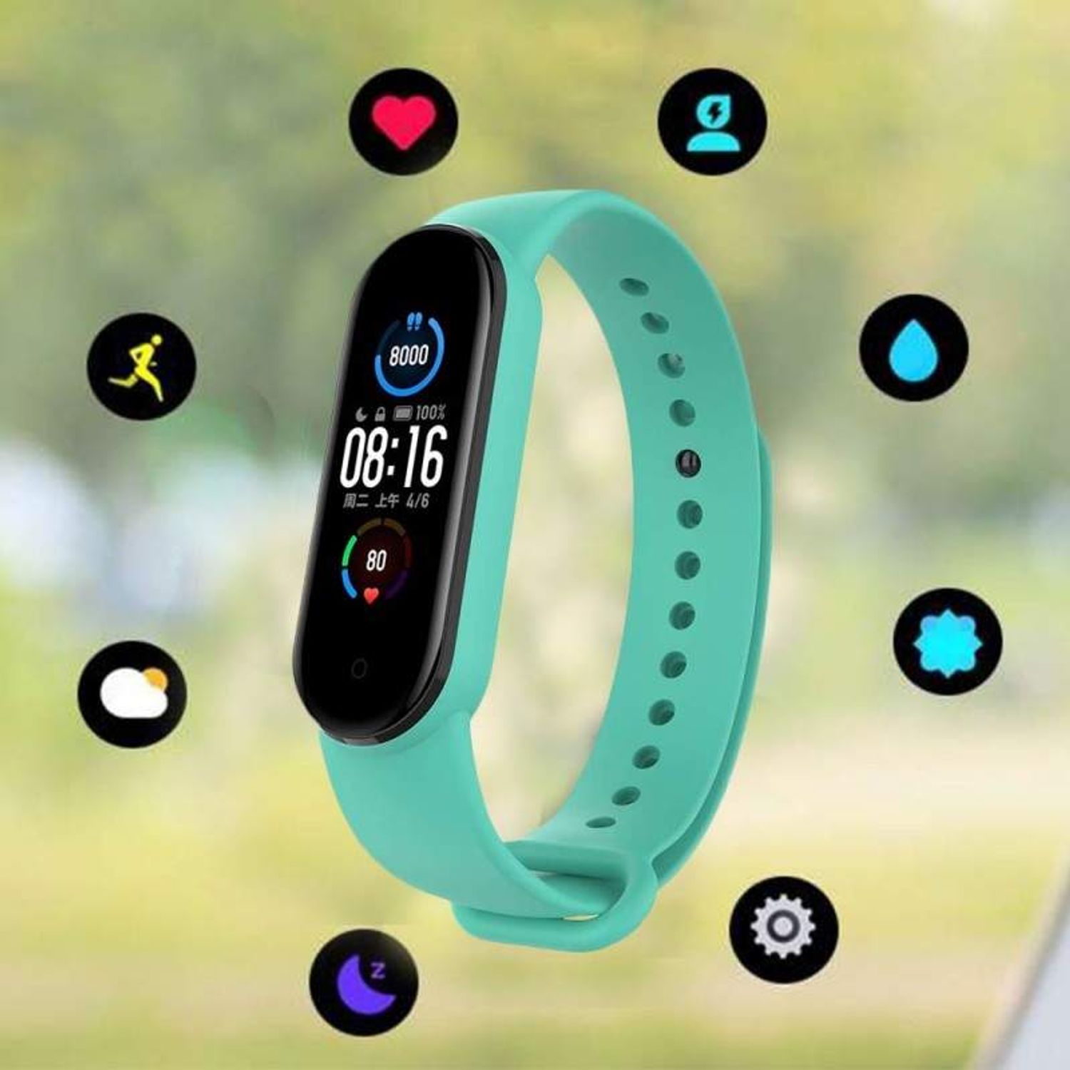 Bratara fitness SIKS&reg; bluetooth, pedometru, notificari, model M5, verde fotografia produsului View 4 L