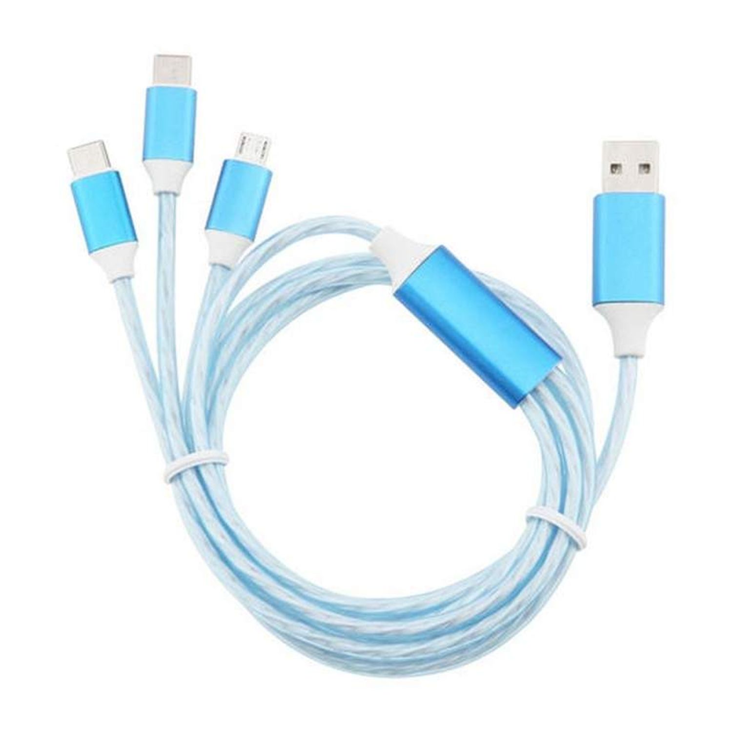 Cablu Incarcare Telefon 3 in 1 SIKS, USB la Micro / Type C / Lightning 1.1m, Albastru fotografia produsului