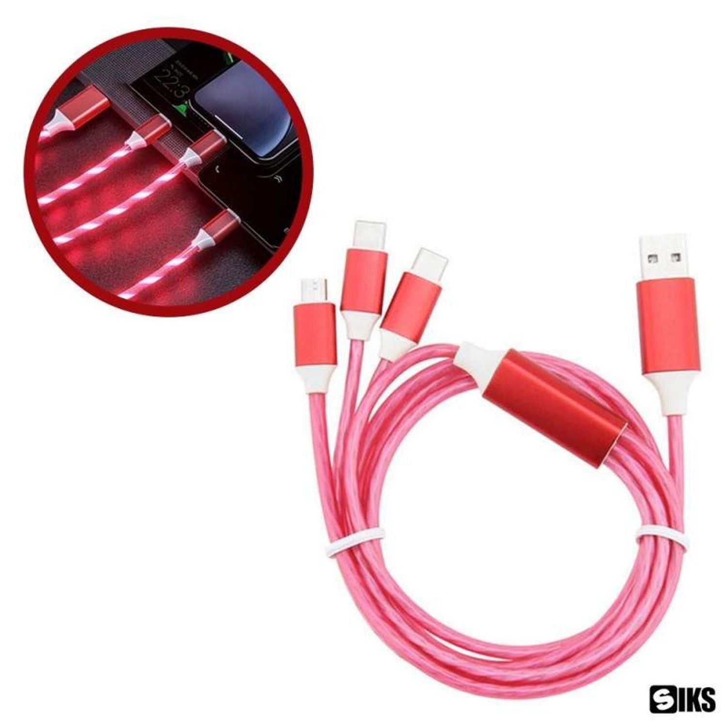 Cablu Incarcare Telefon 3 in 1 SIKS, USB la Micro / Type C / Lightning 1.1m, Rosu fotografia produsului View 2 L