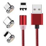 Cablu de incarcare SIKS&reg; 3in1, magnetic, Lightning, Micro-USB, Type-C, Rosu fotografia produsului