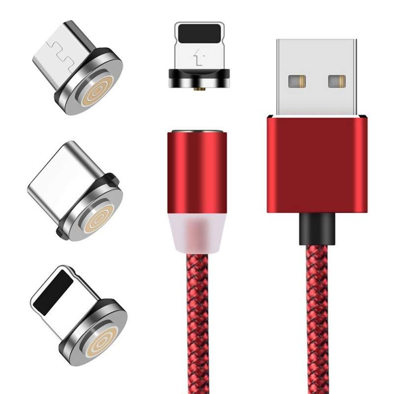 Cablu de incarcare SIKS&reg; 3in1, magnetic, Lightning, Micro-USB, Type-C, Rosu fotografia produsului