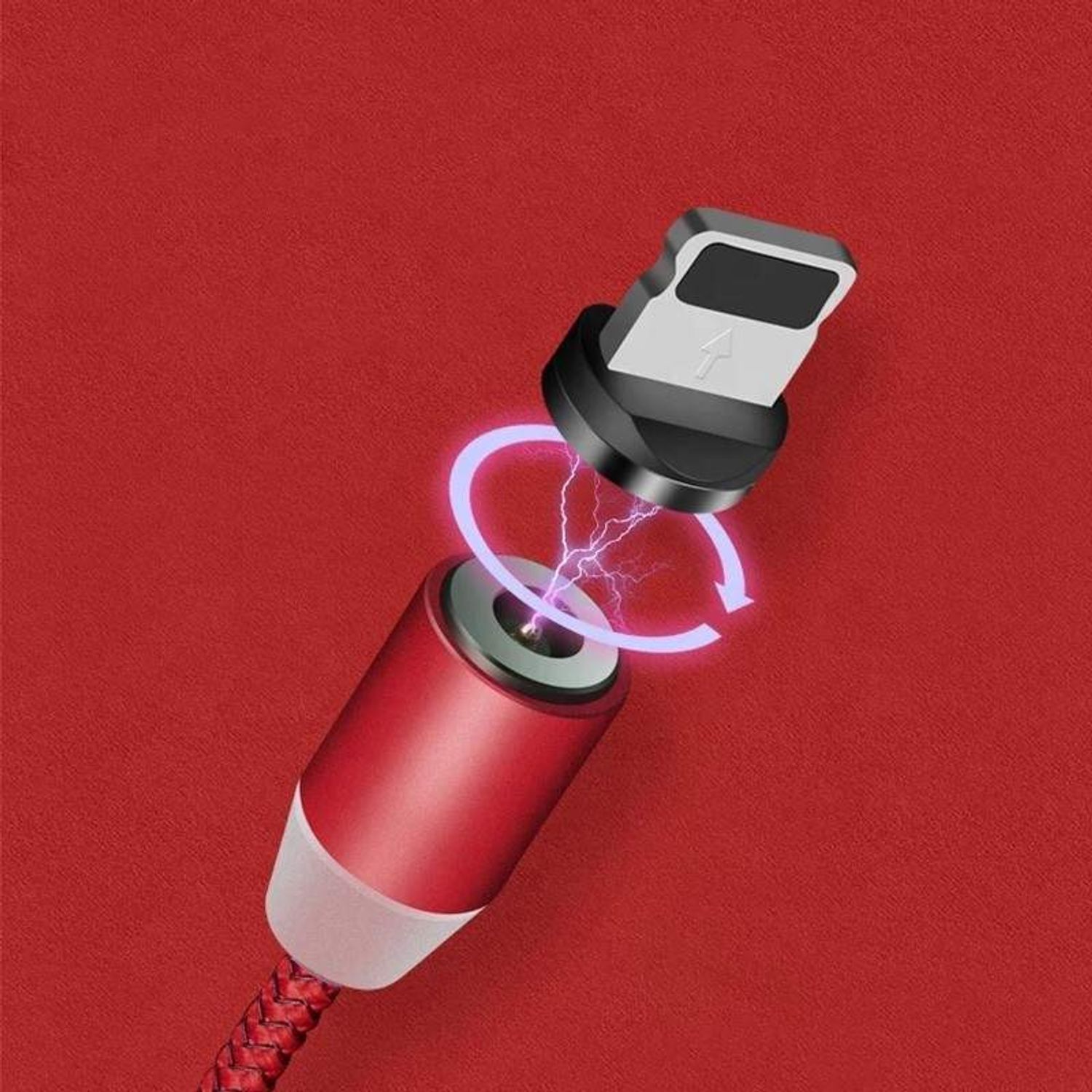Cablu de incarcare SIKS&reg; 3in1, magnetic, Lightning, Micro-USB, Type-C, Rosu fotografia produsului View 2 L