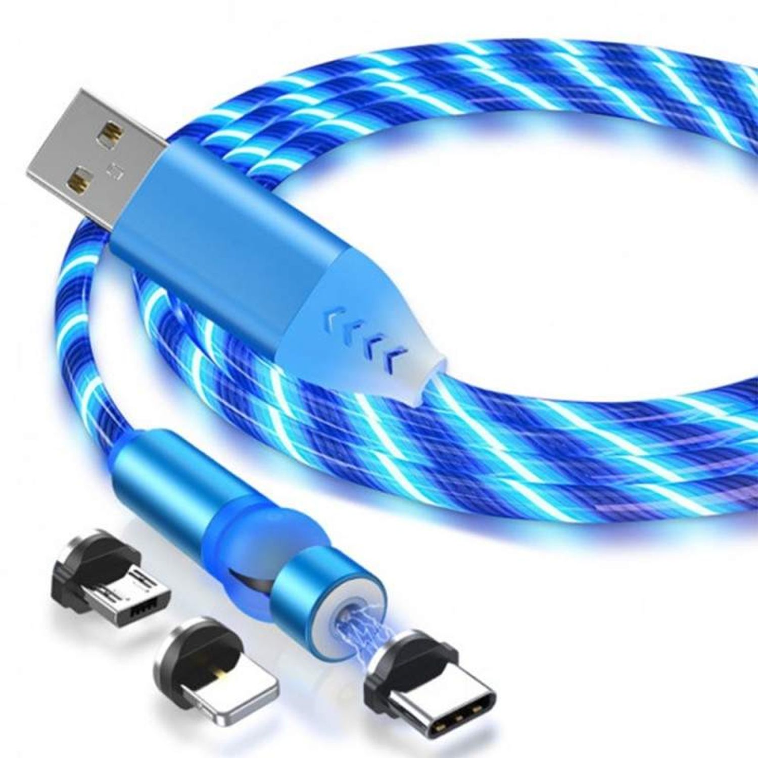 Cablu de incarcare 3in1 SIKS, magnetic, Lightning, Micro-USB, Type-C, Albastru fotografia produsului View 2 L