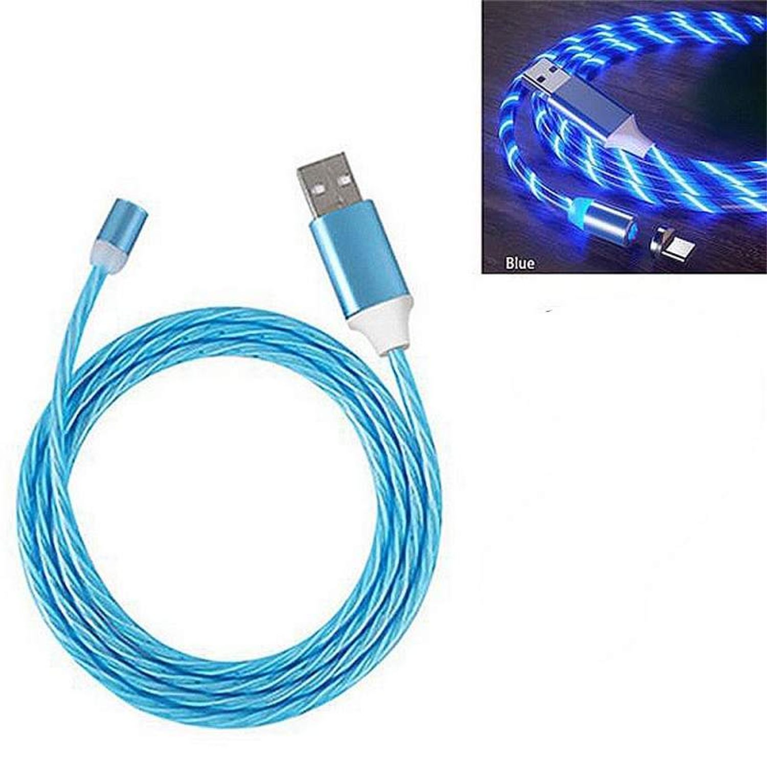 Cablu de incarcare 3in1 SIKS, magnetic, Lightning, Micro-USB, Type-C, Albastru fotografia produsului View 3 L