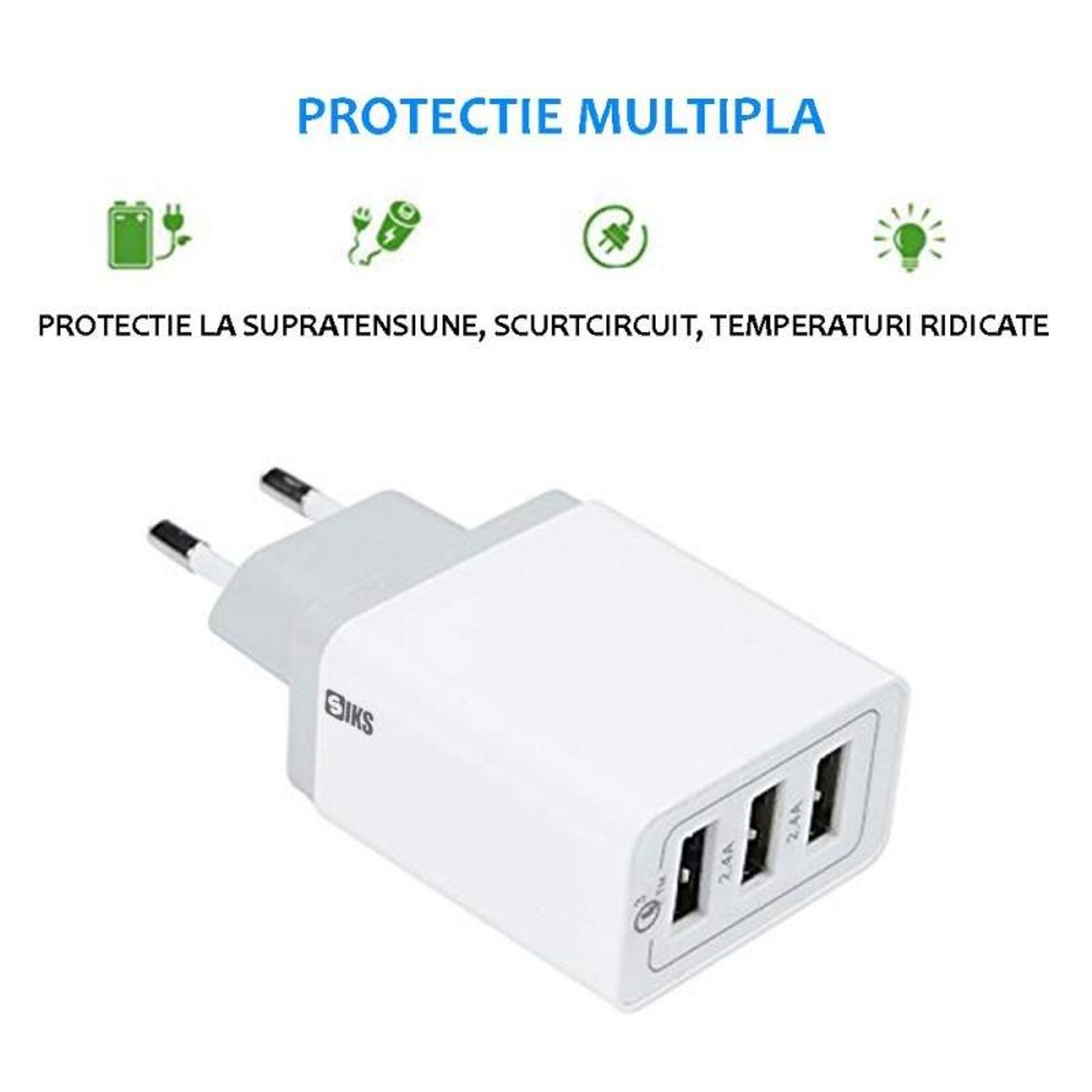 Conector SIKS 3 port-uri USB micro Pentru Telefon, Adaptor retea, Alb fotografia produsului View 2 L