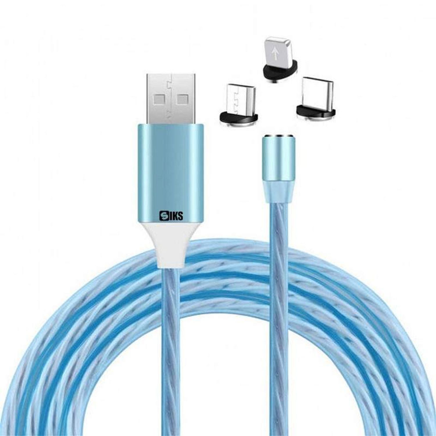 Cablu de incarcare 3in1 SIKS, magnetic, Lightning, Micro-USB, Type-C, Albastru fotografia produsului