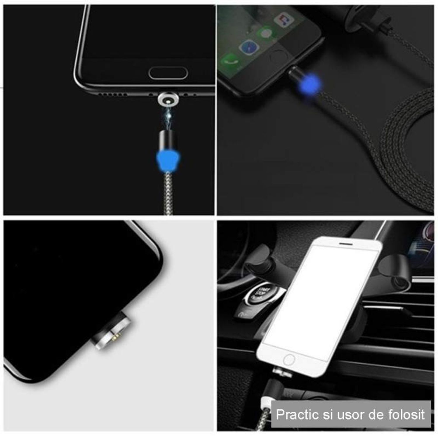 Cablu de incarcare 3in1 SIKS, magnetic, Lightning, Micro-USB, Type-C, Negru fotografia produsului View 3 L