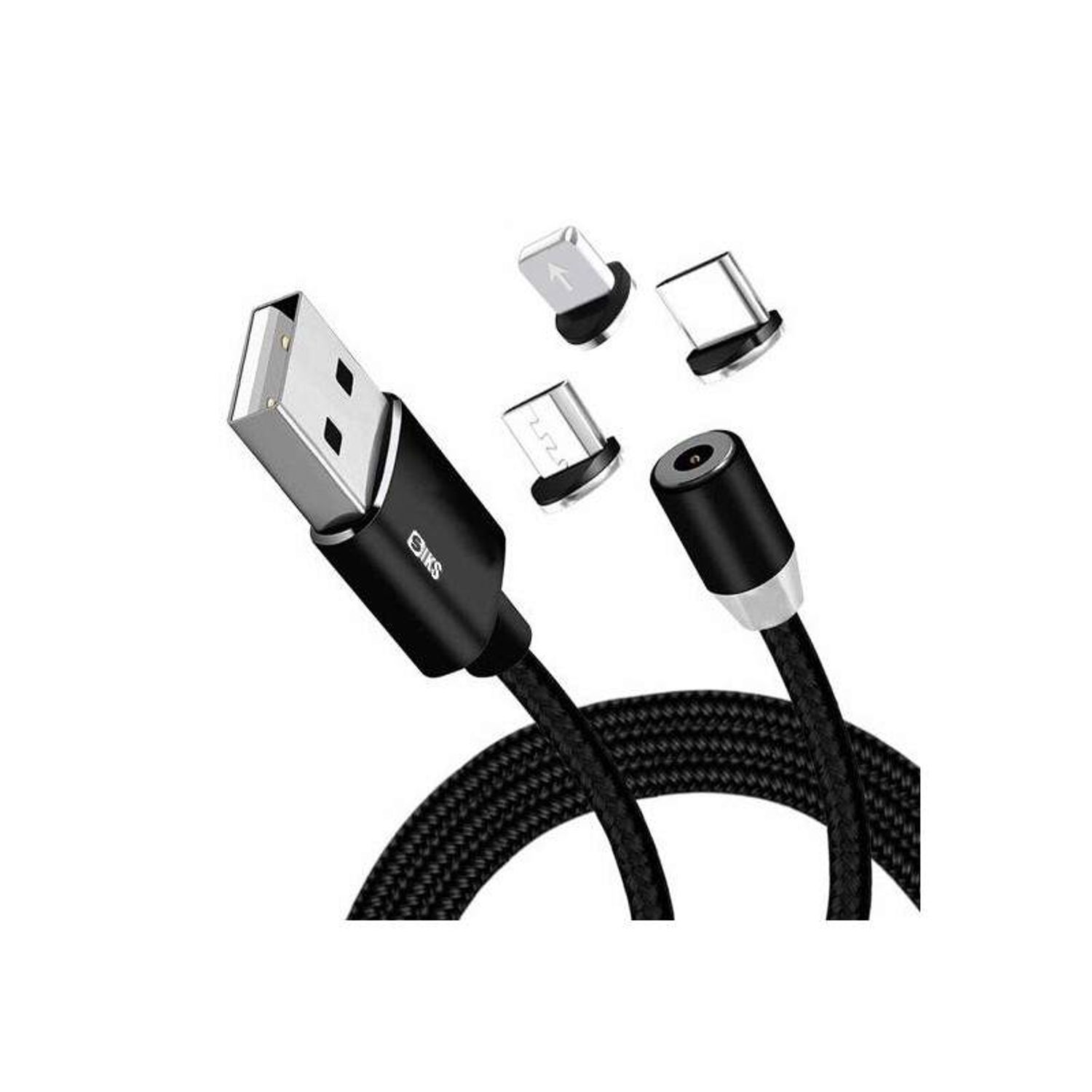 Cablu de incarcare 3in1 SIKS, magnetic, Lightning, Micro-USB, Type-C, Negru fotografia produsului