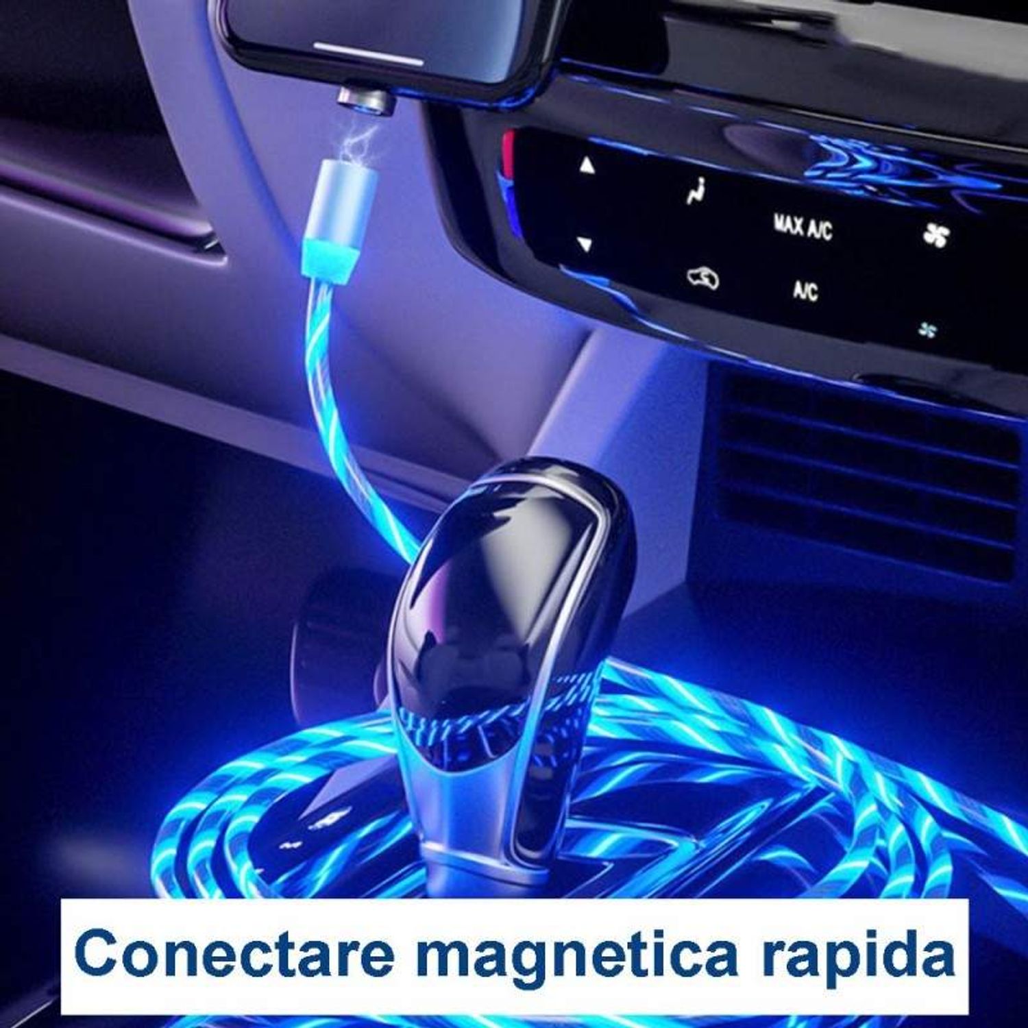 Cablu de incarcare 3in1 SIKS, magnetic, Lightning, Micro-USB, Type-C, Albastru fotografia produsului View 6 L