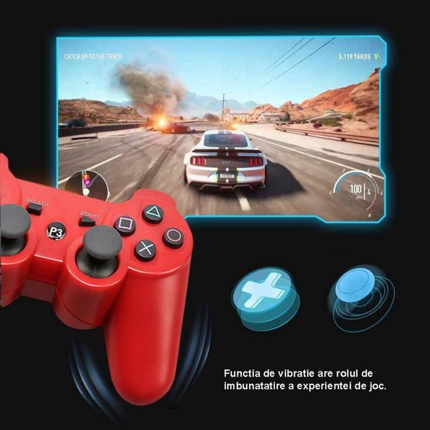 Controler Wireless SIKS PSIII, de Joc, Rosu fotografia produsului View 3 L