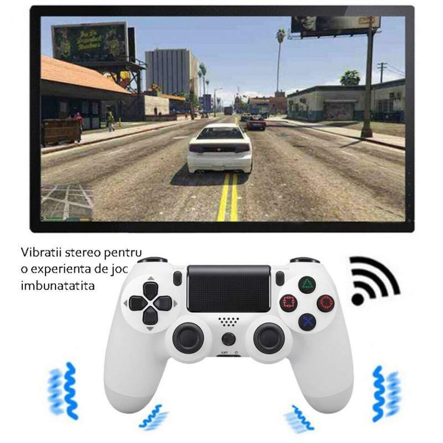 Controller SIKS compatibil PS4, fara fir, wireless, cablu USB, Alb fotografia produsului View 3 L
