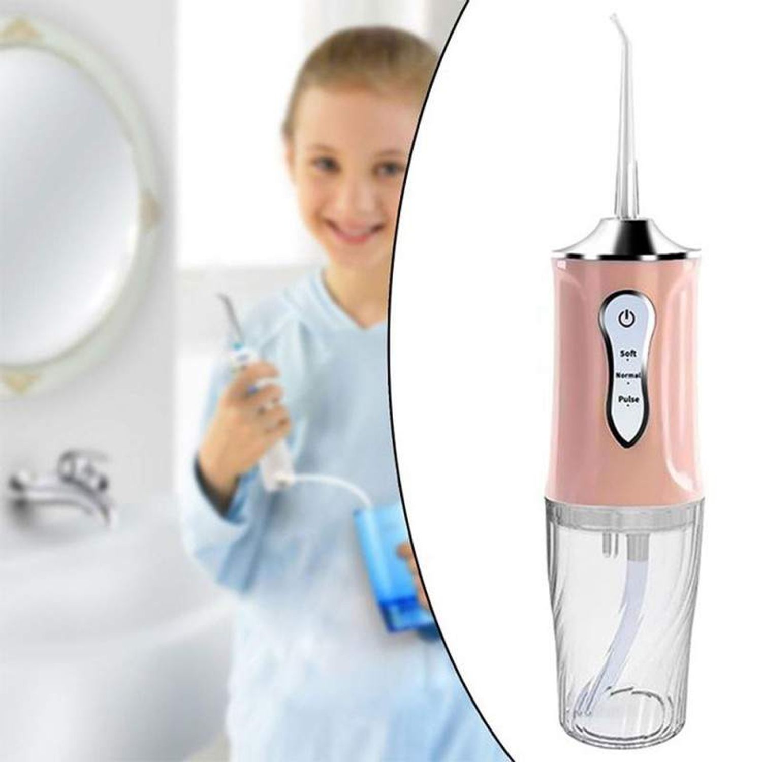 Irigator Oral SIKS Pentru Dus Bucal, 3.5 W, Aparat Portabil Cu 4 Capete Curatare, Rezervor 230 ml, Roz fotografia produsului View 6 L