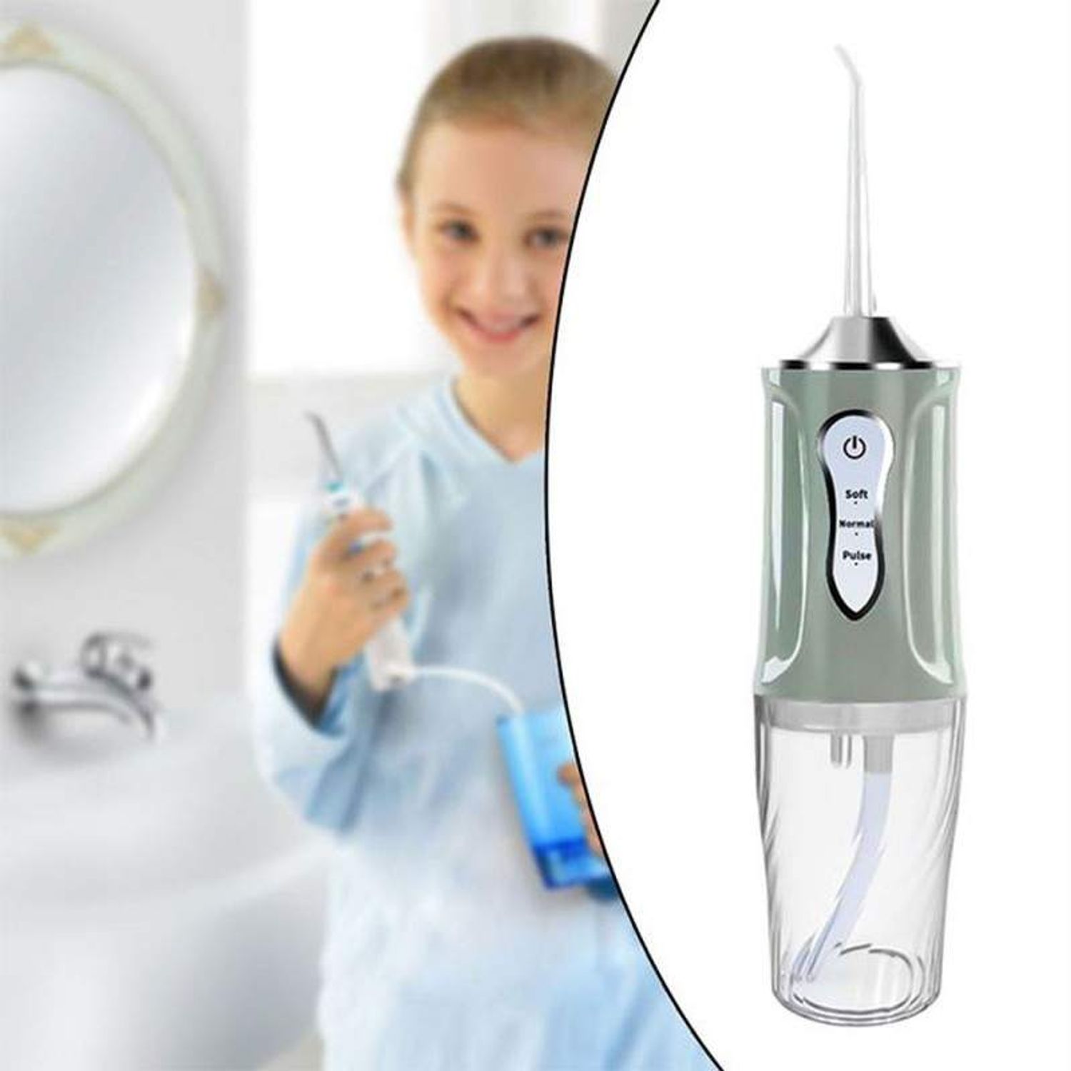 Irigator Oral SIKS Pentru Dus Bucal, 3.5 W, Aparat Portabil Cu 4 Capete Curatare, Silver/Verde Pal fotografia produsului View 4 L