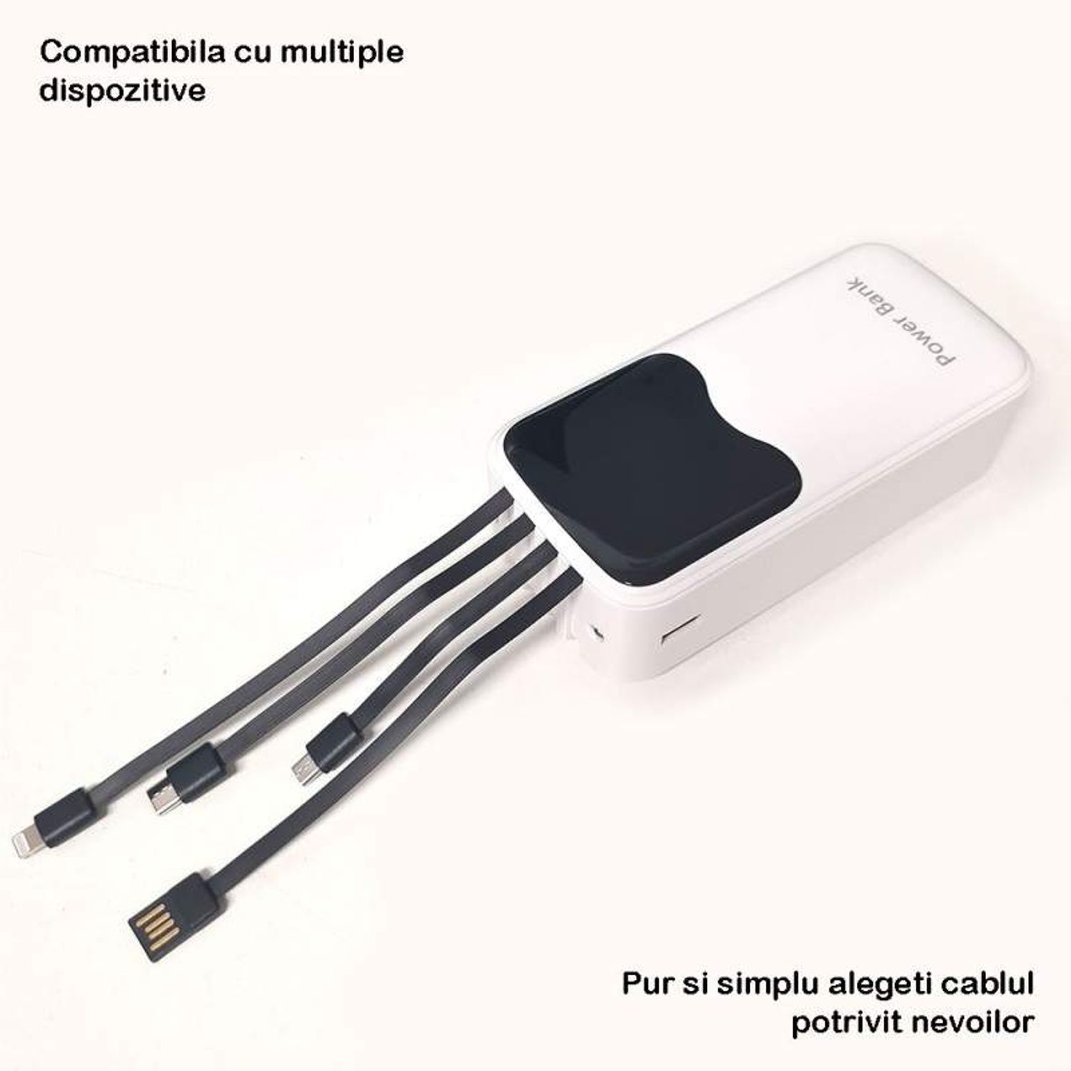Acumulator extern A26 SIKS, 30000 mAh, Led Screen, 4 tipuri de cablu, Incarcare rapida, Universal, Alb fotografia produsului View 3 L