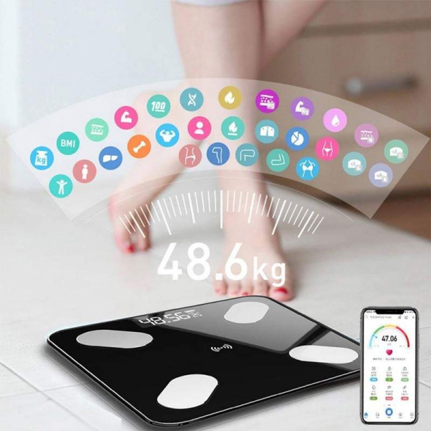 Cantar Smart SIKS, ABJ178 Bluetooth, Negru, Baterii, 0.5-180 Kg fotografia produsului View 3 L