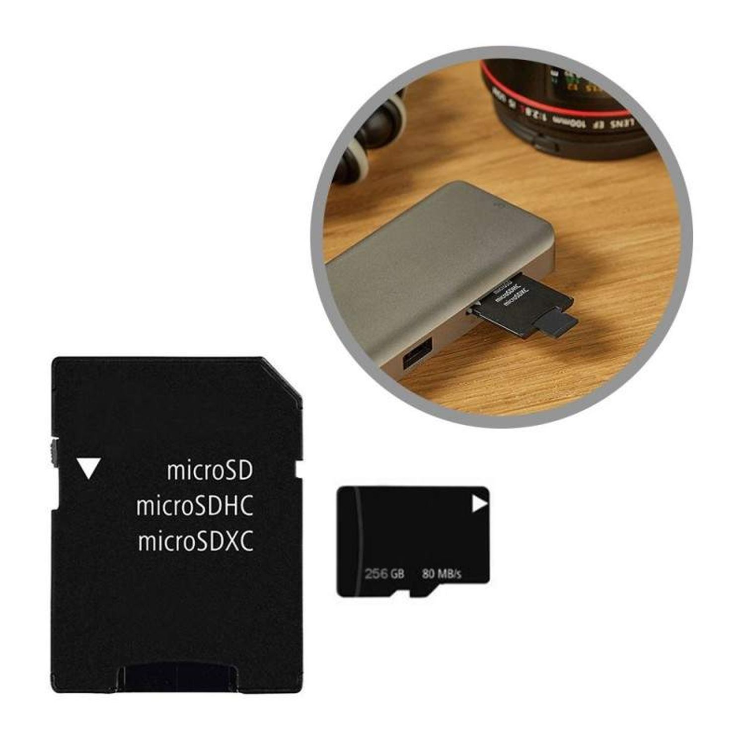 Card de memorie SIKS, Micro-SDXC, 256GB, Clasa 10,80MB/s, Adaptor Inclus fotografia produsului View 3 L