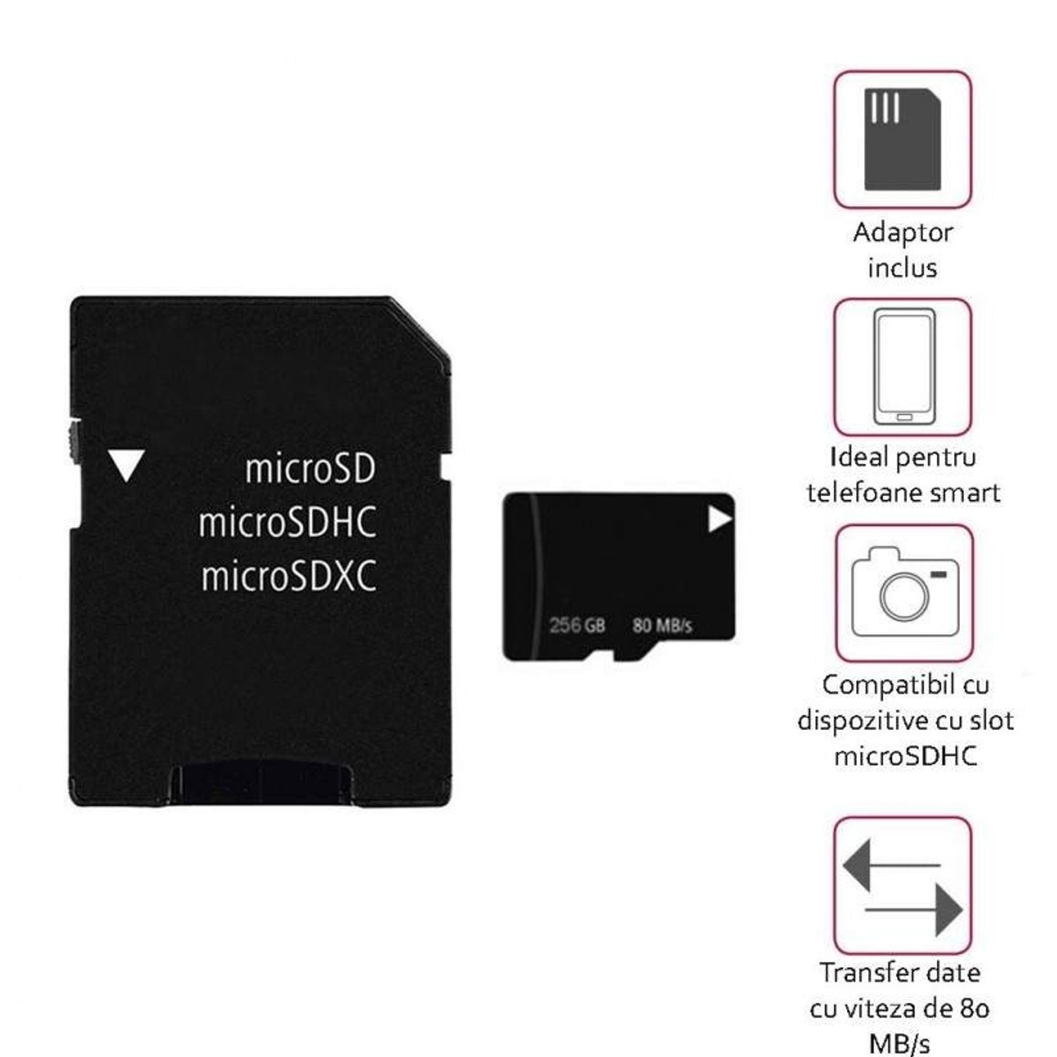 Card de memorie SIKS, Micro-SDXC, 256GB, Clasa 10,80MB/s, Adaptor Inclus fotografia produsului View 5 L