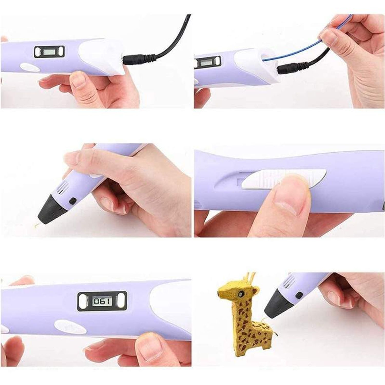 Creion Pentru Desenat In Spatiu 3D SIKS, Mov, Pentru Incepatori, Cu Afisaj Si Filamente Multicolore, 9m ( 3 x 3m ) fotografia produsului View 6 L