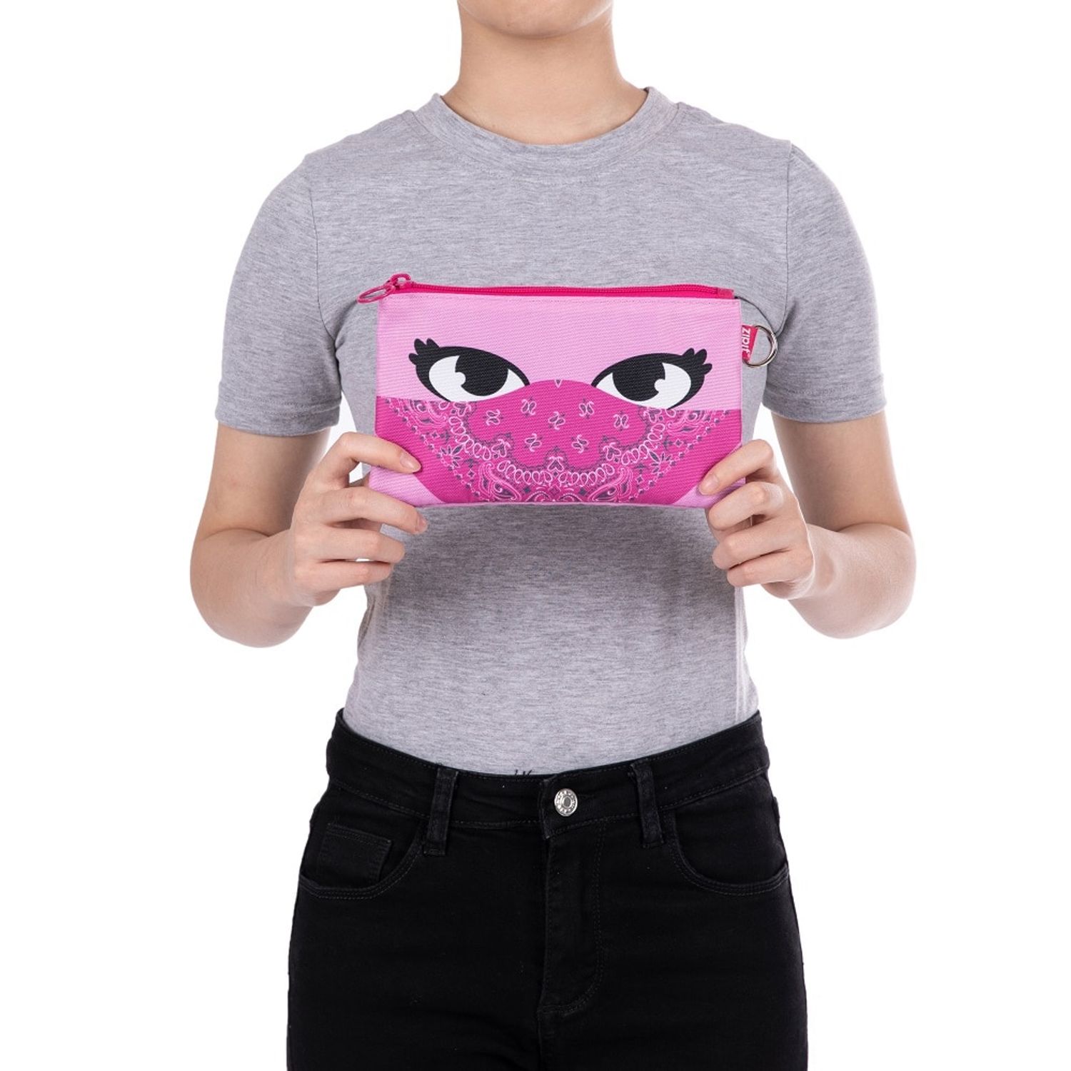 Penar dublu cu fermoar si masca material textil, ZIPIT Face-It Bandit - Roz fotografia produsului View 4 L