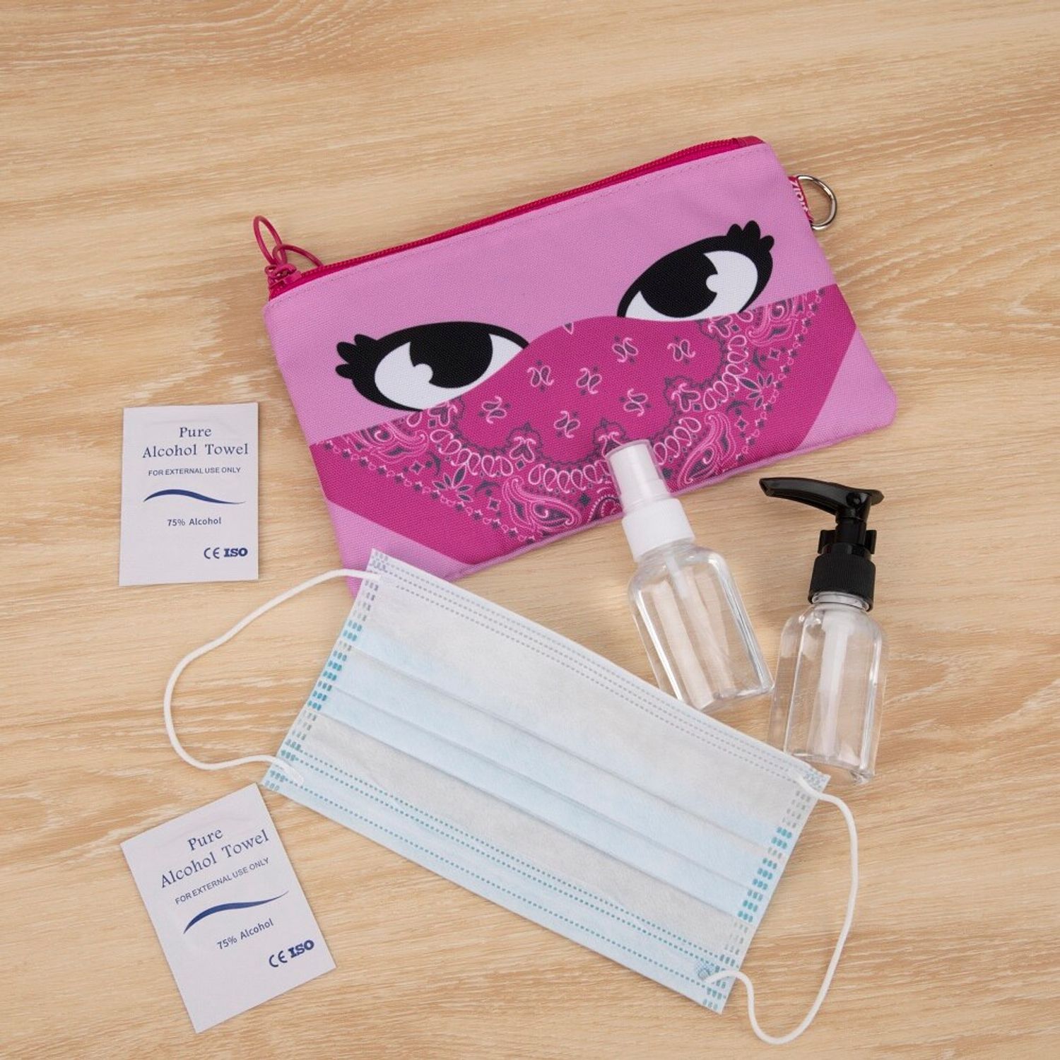 Penar dublu cu fermoar si masca material textil, ZIPIT Face-It Bandit - Roz fotografia produsului View 3 L