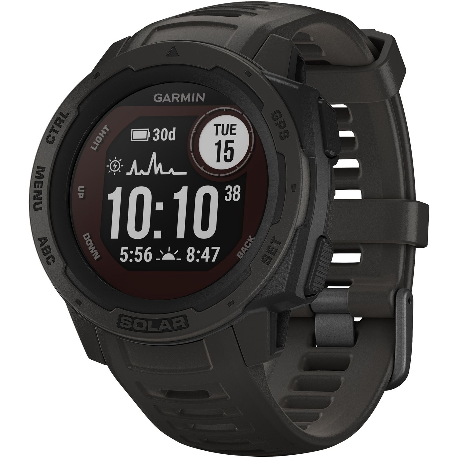 Ceas activity outdoor tracker  Garmin Instinct Solar, GPS, Bluetooth, ecran LCD 0.9",  Rezistenta la apa 10 ATM (Negru) fotografia produsului
