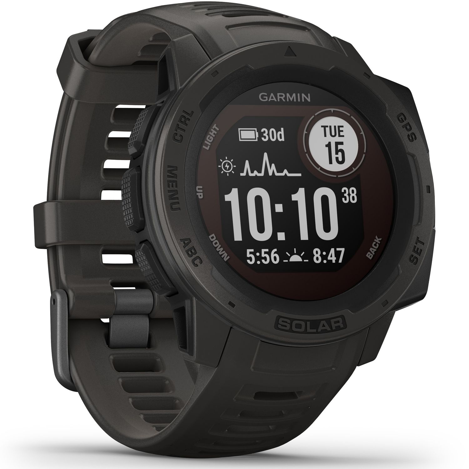 Ceas activity outdoor tracker  Garmin Instinct Solar, GPS, Bluetooth, ecran LCD 0.9",  Rezistenta la apa 10 ATM (Negru) fotografia produsului View 3 L