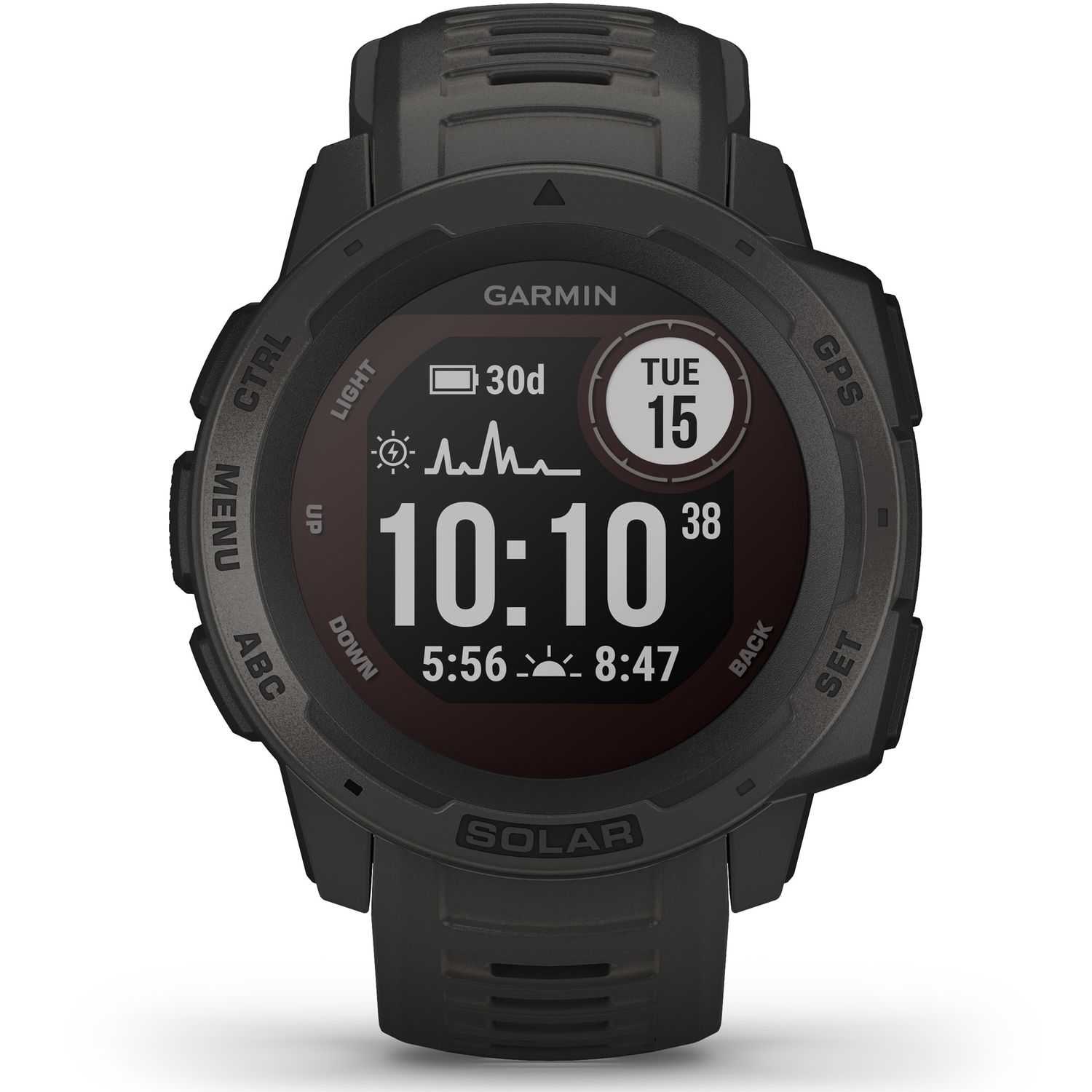 Ceas activity outdoor tracker  Garmin Instinct Solar, GPS, Bluetooth, ecran LCD 0.9",  Rezistenta la apa 10 ATM (Negru) fotografia produsului View 2 L