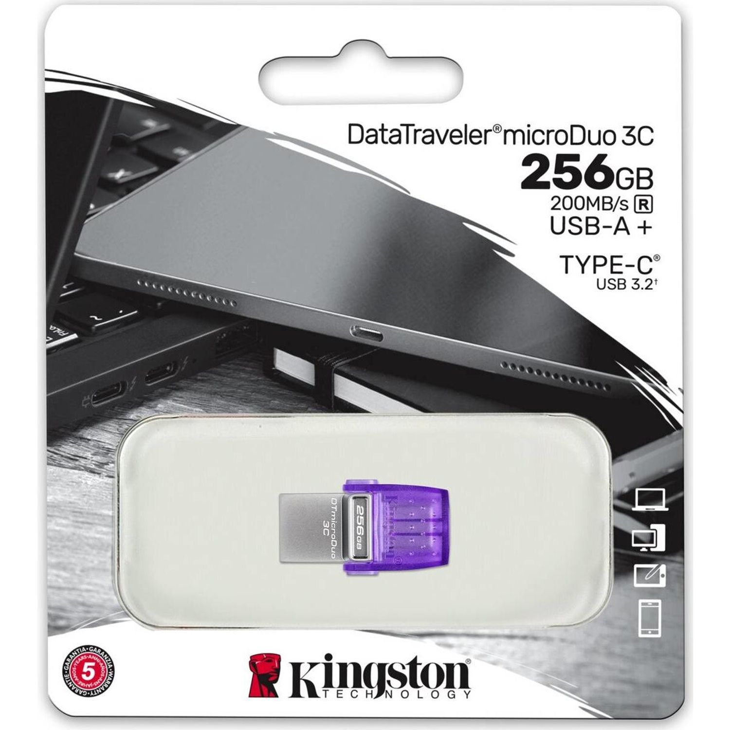 Memorie USB Kingston DataTraveler microDuo 3C G3, 256GB, USB-C/ USB-A 3.0 fotografia produsului View 5 L