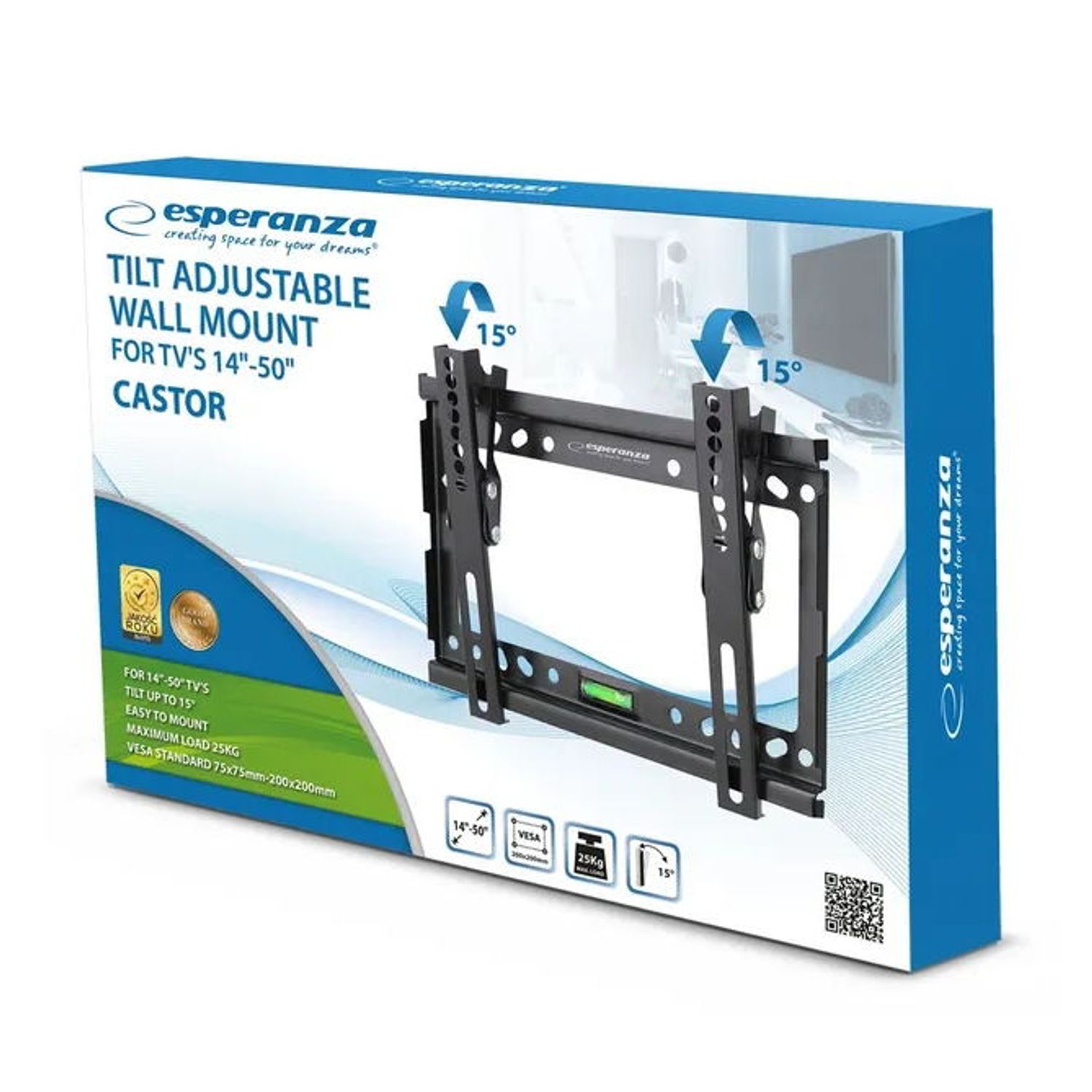 Suport Perete Esperanza ERW010, 14" - 50", 25 kg (Negru) fotografia produsului View 3 L