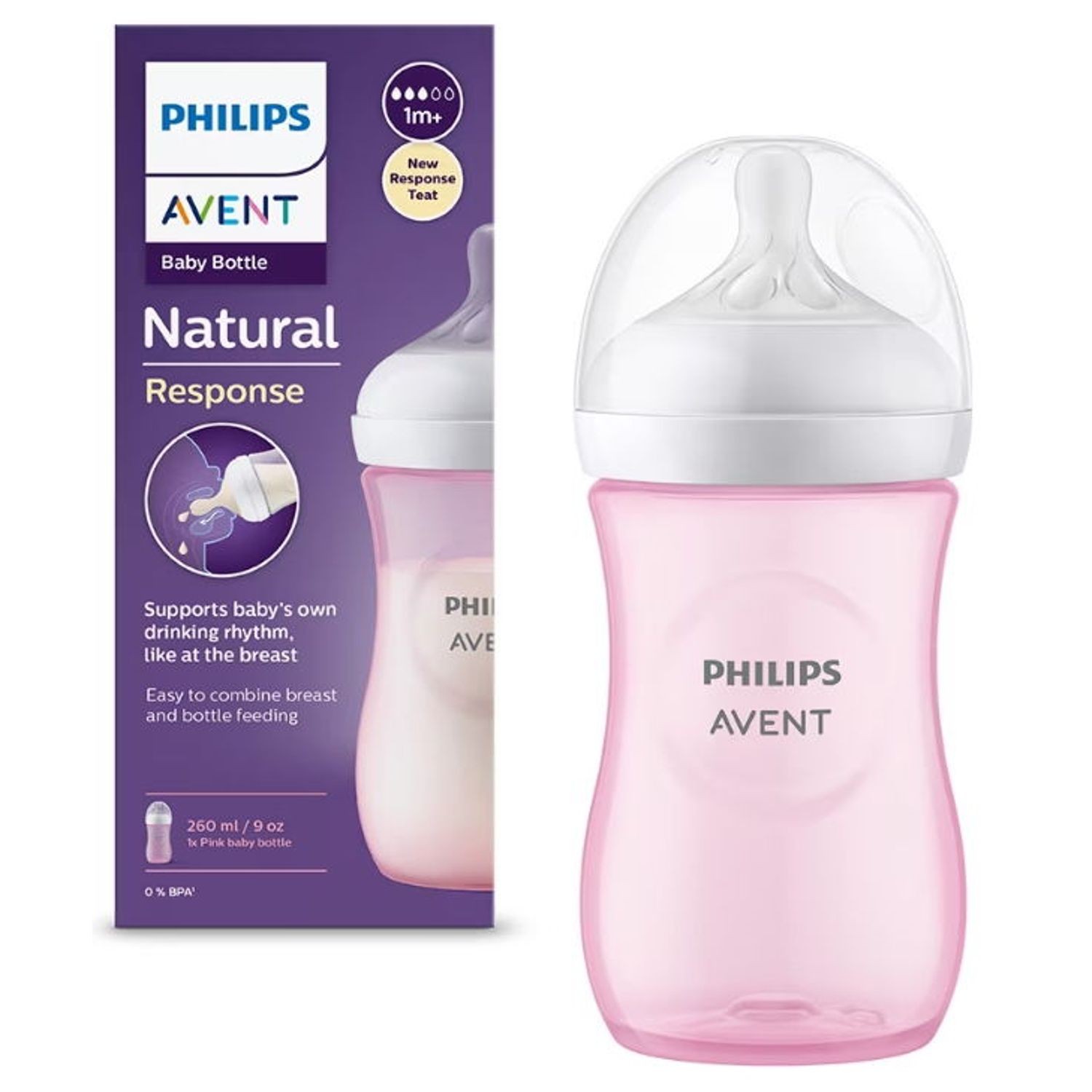 biberon natural 260ml elefanti rosa avent