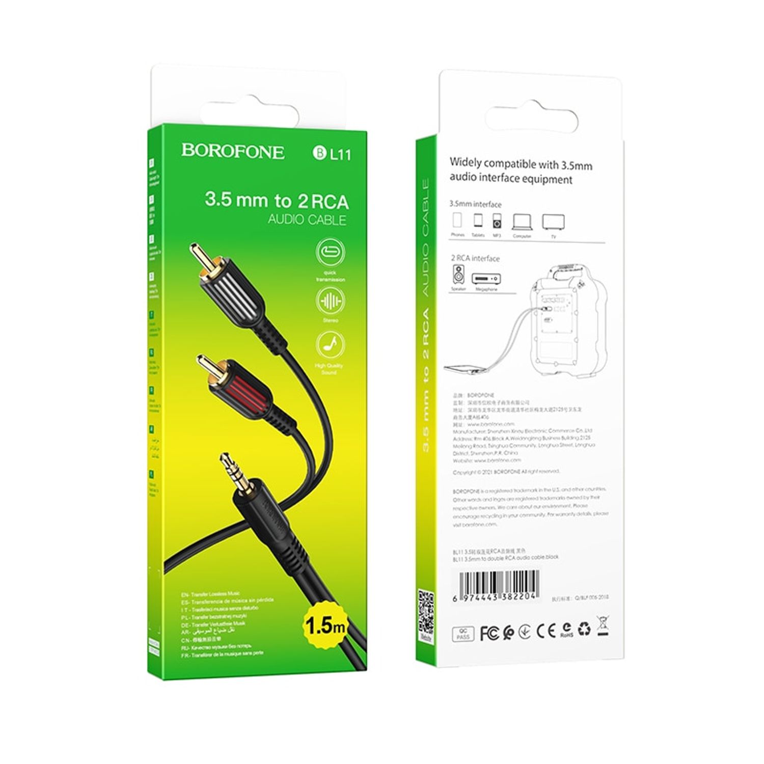 Cablu audio Borofone BL11, Jack 3.5mm - 2 x  RCA, 1.5m fotografia produsului View 5 L